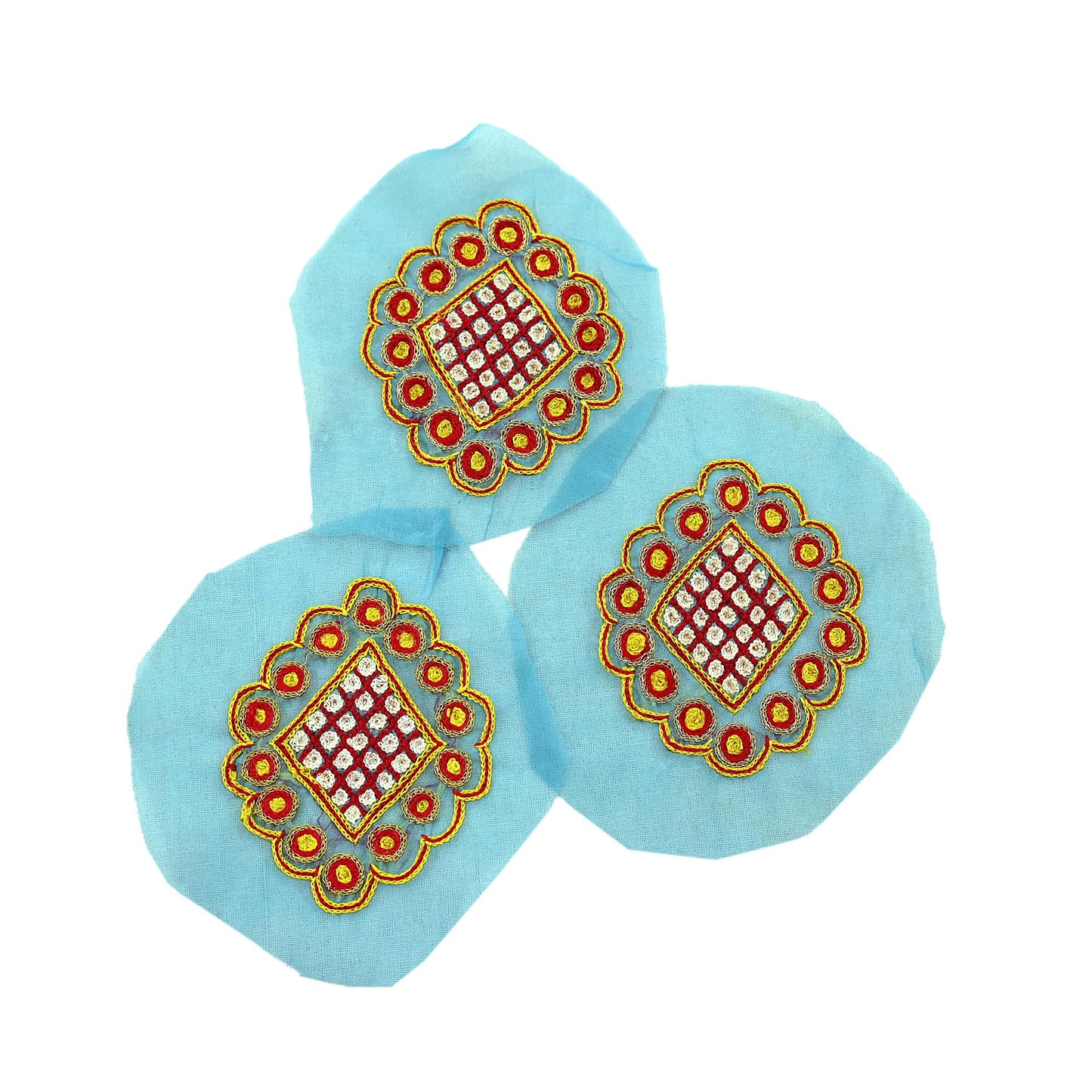 Indian Vintage 3 Pcs Rare Appliques Blue Georgette Applique VERY OLD ANTIQUE Vintage Embroidered Snippets Remnants Craft Journals
