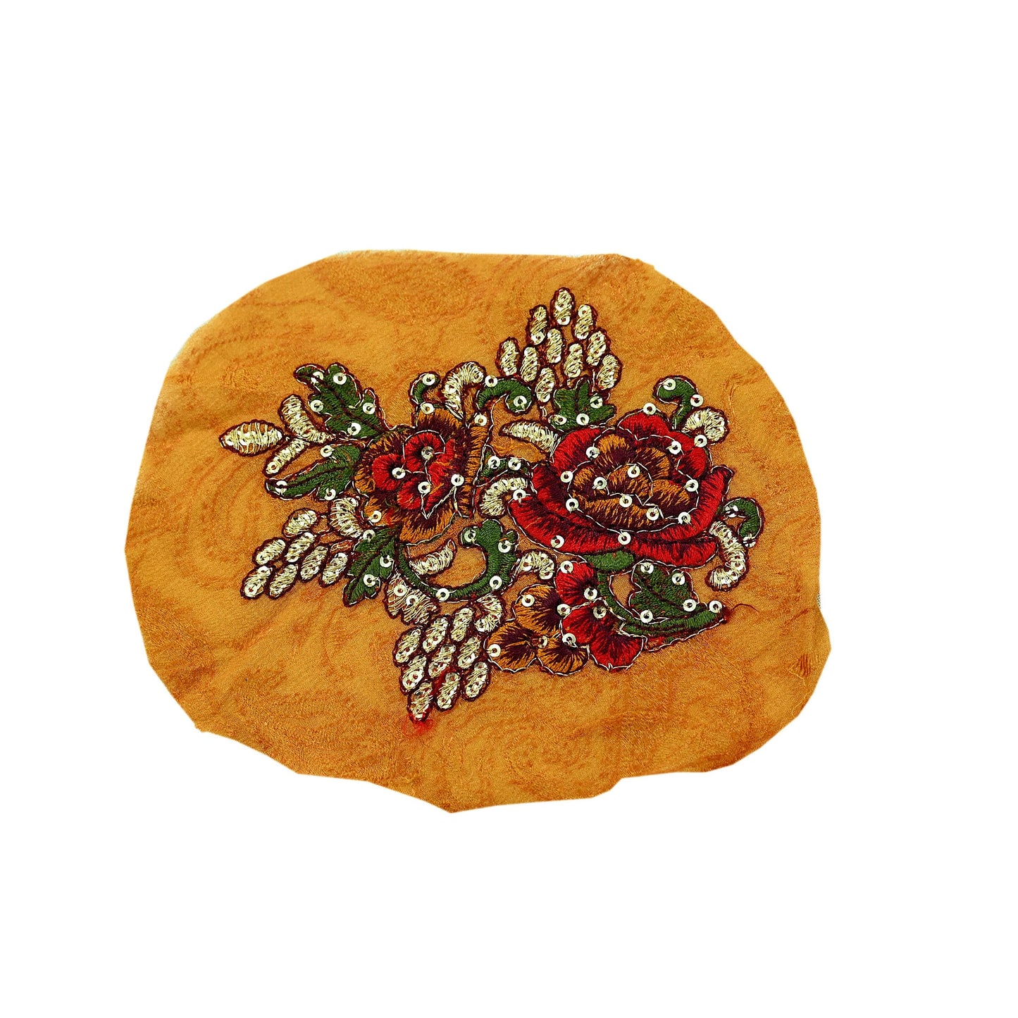 Indian Vintage 3 Pcs Rare Appliques Saffron Pure silk Applique VERY OLD ANTIQUE Vintage Embroidered Snippets Remnants Craft Journals