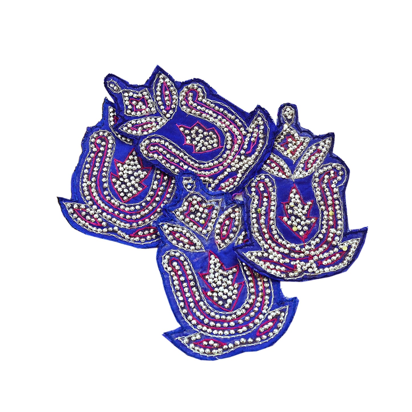 Indian Vintage 4 Pcs Rare Appliques Blue Applique VERY OLD ANTIQUE Vintage Embroidered Snippets Remnants Craft Journals