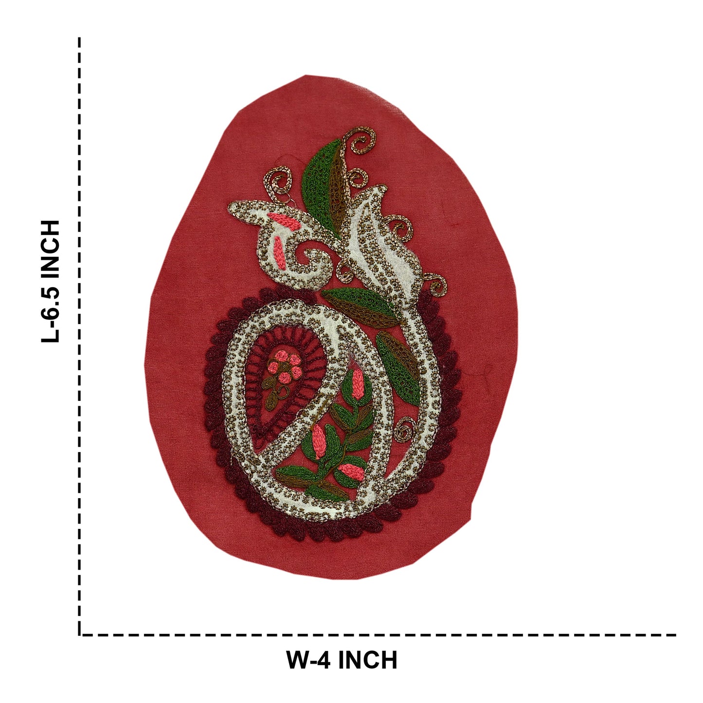 Indian Vintage 4 Pcs Rare Appliques Red Georgette Applique VERY OLD ANTIQUE Vintage Embroidered Snippets Remnants Craft Journals