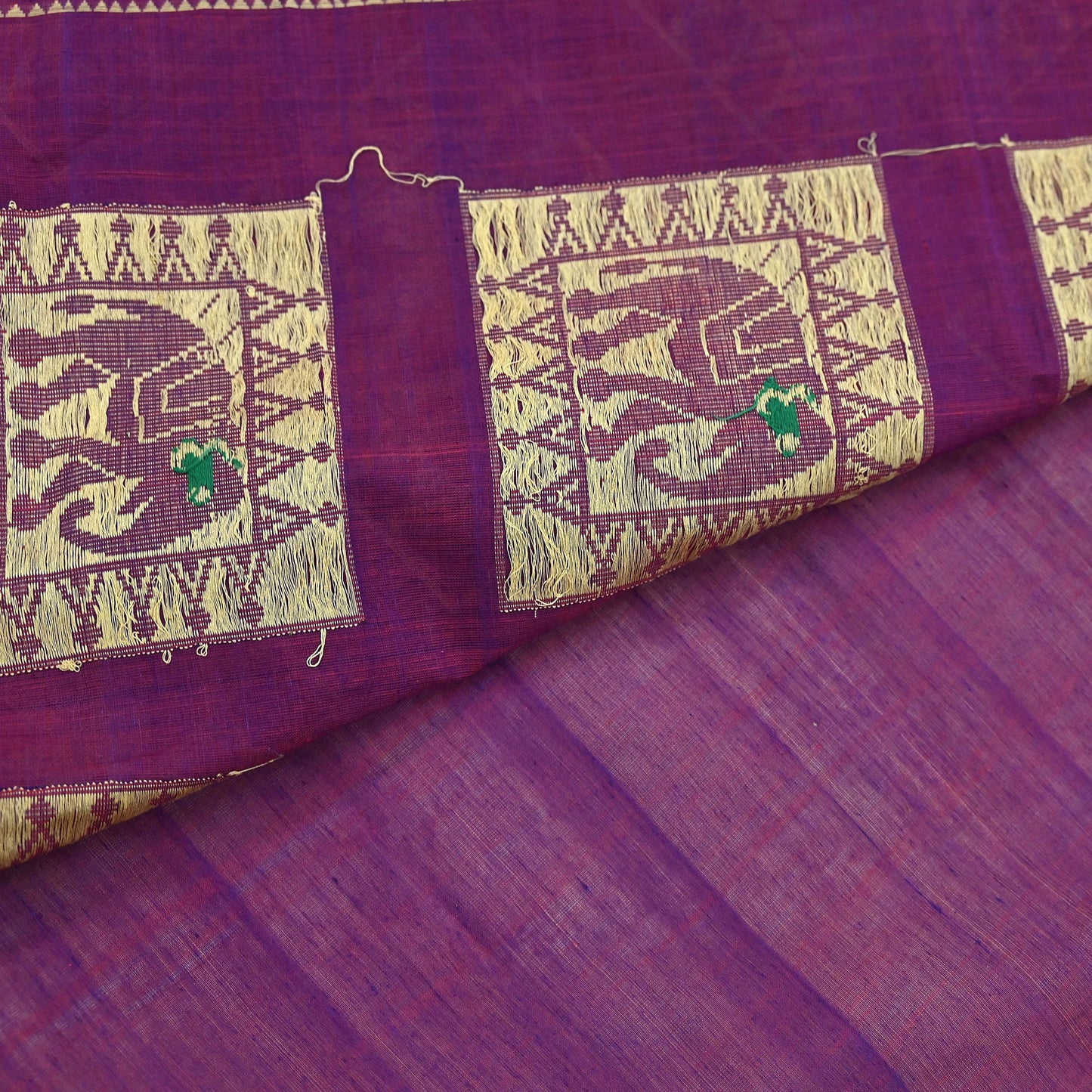 Indian Vintage Sari Purple Pure Cotton Hand Woven Sarees Craft Fabric 5yd Ethnic Crafting Quilting Dress Making Quilting Upcycle Elephants