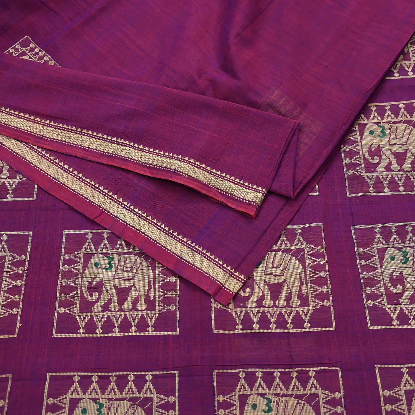 Indian Vintage Sari Purple Pure Cotton Hand Woven Sarees Craft Fabric 5yd Ethnic Crafting Quilting Dress Making Quilting Upcycle Elephants