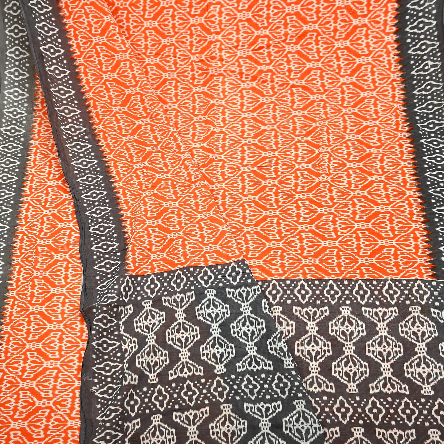 Indian Vintage Sari Brown & Orange Printed Pure Cotton Sarees Craft Soft Fabric 5Yd Sewing Sarong Wrap Boho Floral Upcycle Dress making