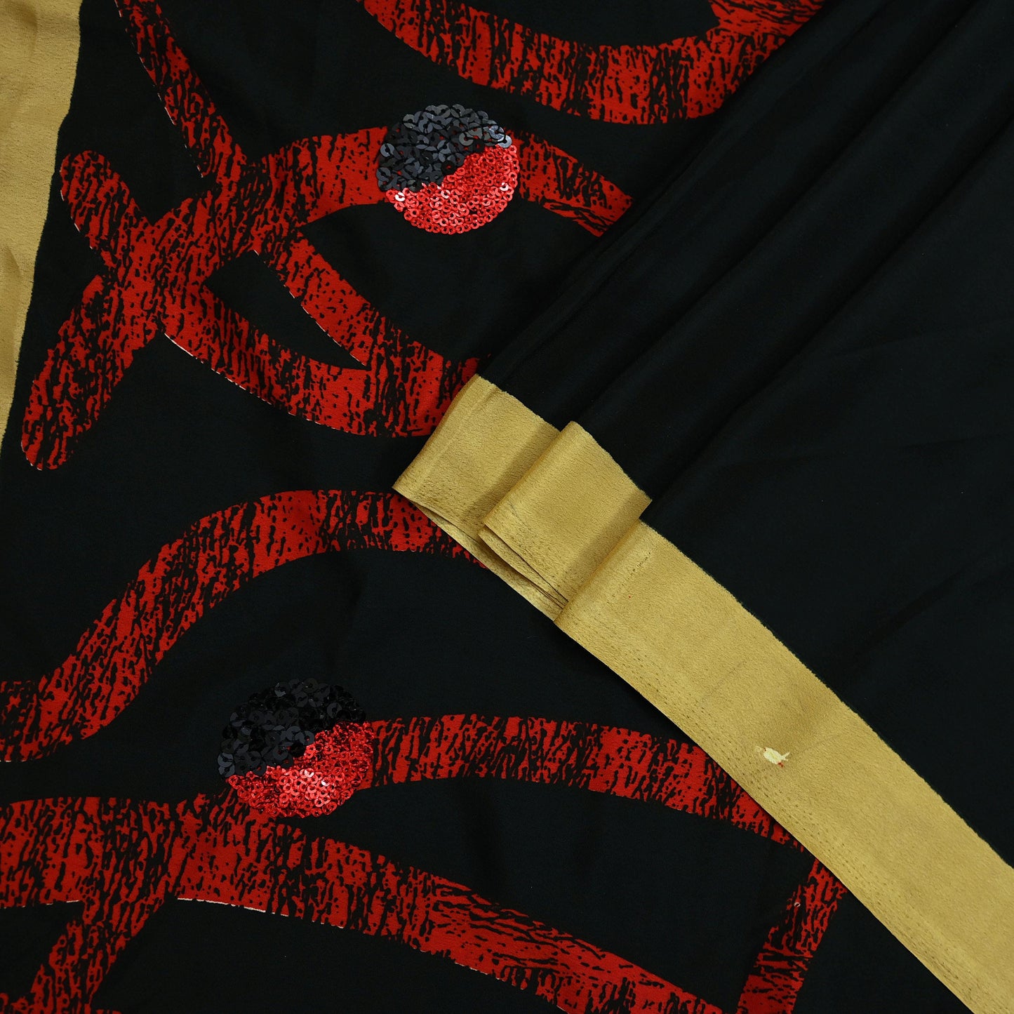 Indian Vintage Saree Red & Black Moss Crepe Embroidered Printed Sari Fabric 5yd Sewing Floral Soft Craft Fabric Dressmaking Quilting