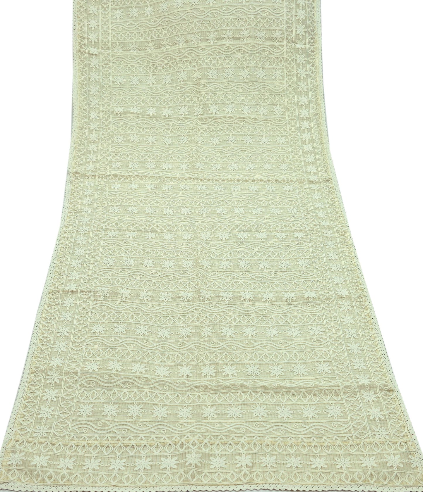 Indian Vintage Beige Dupatta Long Stole Pure Cotton Hand Embroidered Scarves Veil Scarf Wrap