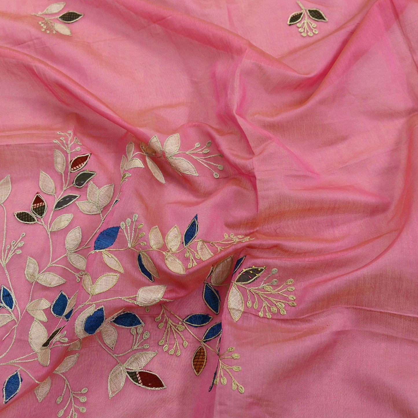Indian Vintage Pink Dupatta Organza Long Stole Hand Embroidered Scarves Veil Soft Floral Design Wrap Boho Party wear