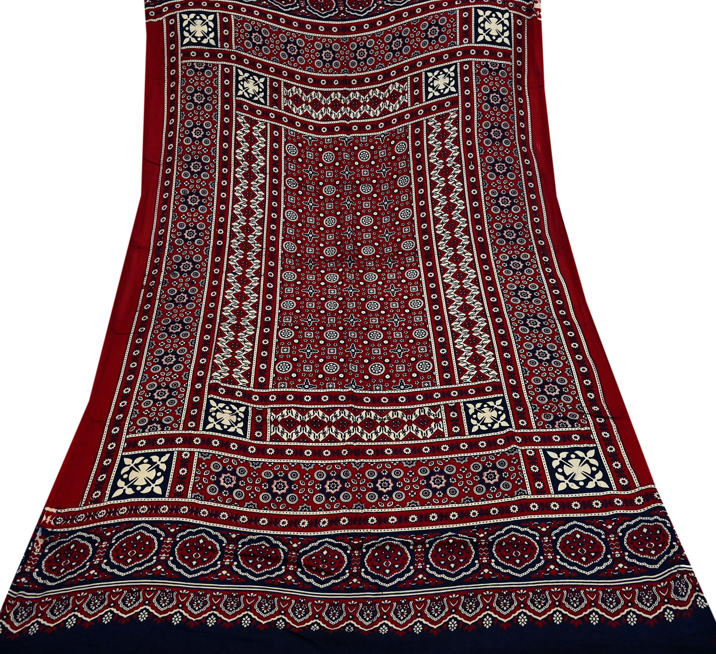 Indian Vintage Dupatta Maroon & Blue Long Stole Printed Hijab Blend Cotton Scarves Veil Soft Wrap Boho