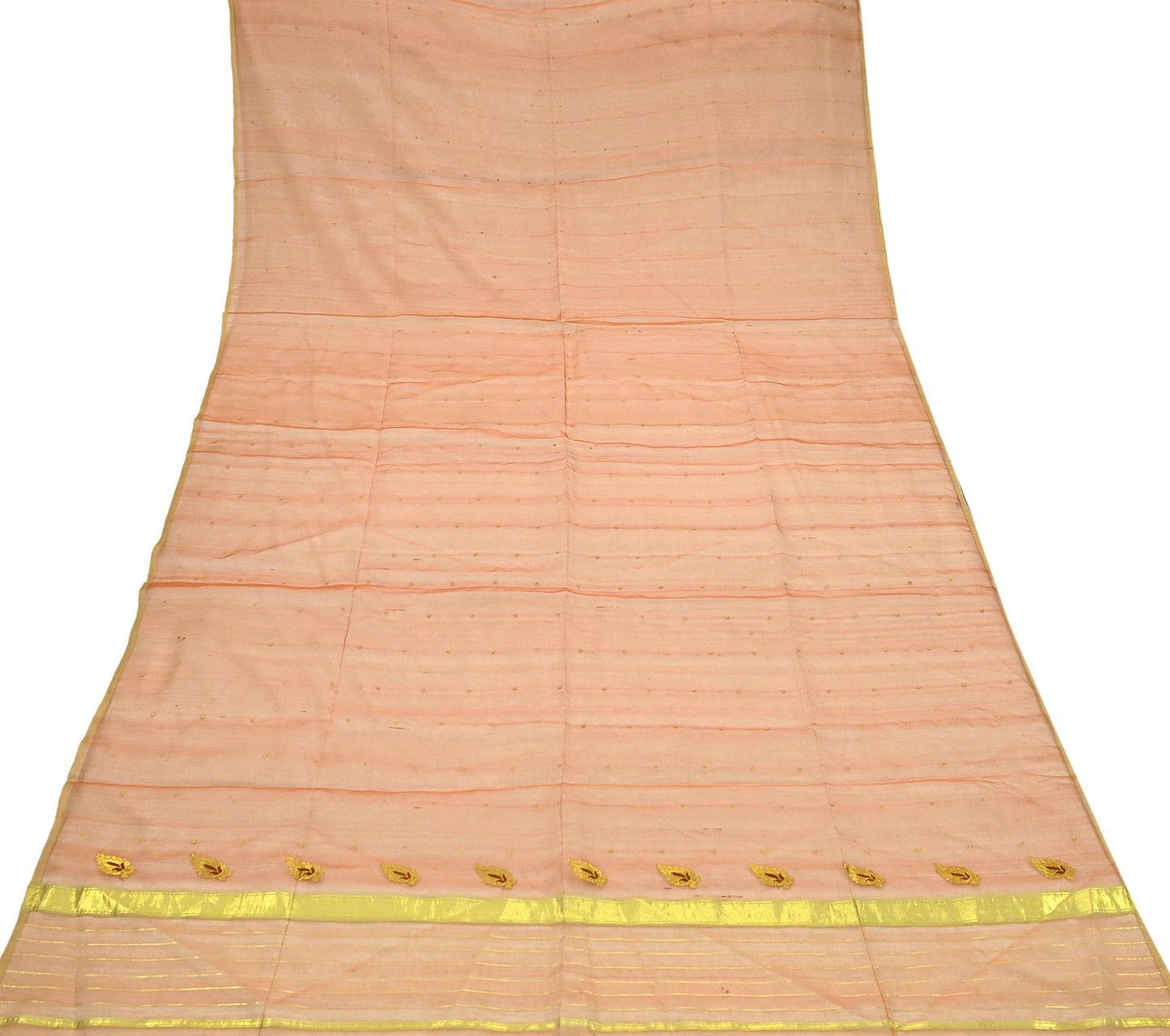 Indian Vintage Dupatta Orange Pure Organza Silk Long Stole Hand Woven Scarves Veil Zari Sequins