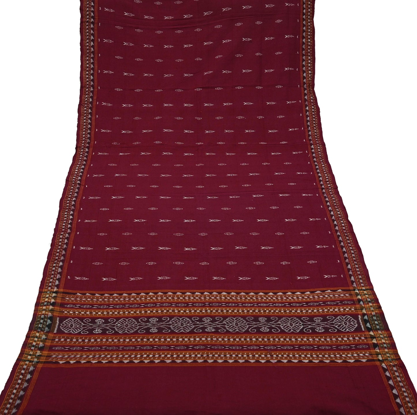Indian Vintage Dupatta Maroon Long Stole Hand woven Sambalpuri Ikat Hijab Pure Cotton Scarves Veil