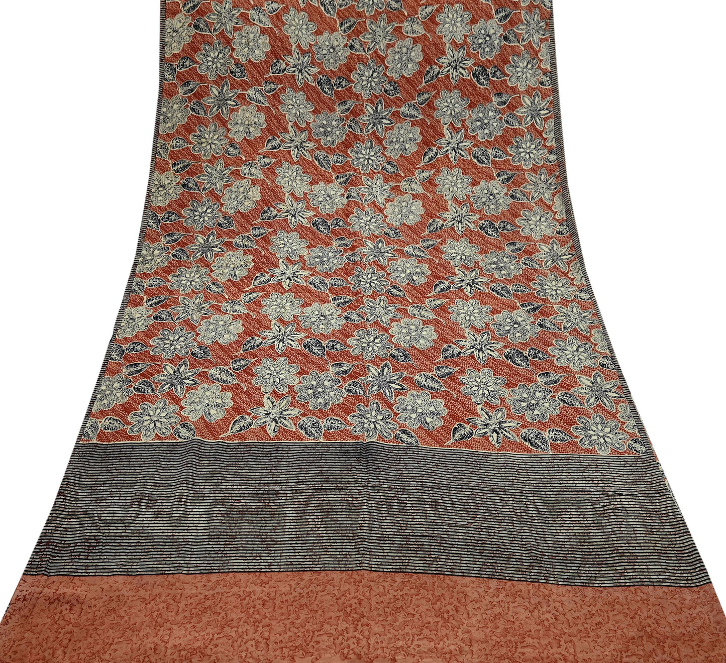 Indian Vintage Brown & Black Saree Pure Crepe Silk Printed Sari 5yd Sewing Floral Soft Craft Fabric Wrap Dress Making Crafting Quilting