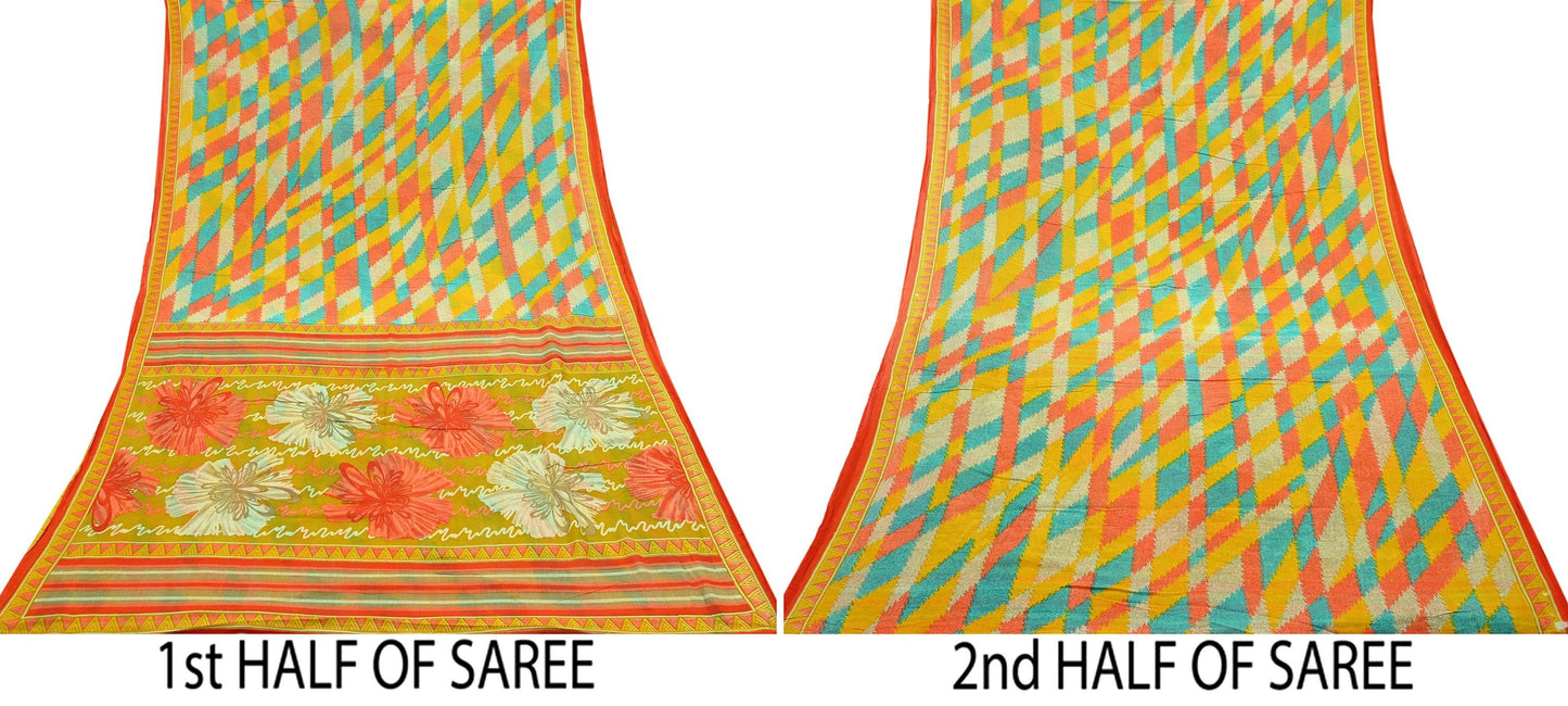 Indian Vintage Multi Saree Printed 100% Pure Cotton Sari Craft Fabric Soft 5Yd Sewing Sarong Wrap Boho Dress Making Quilting Crafting