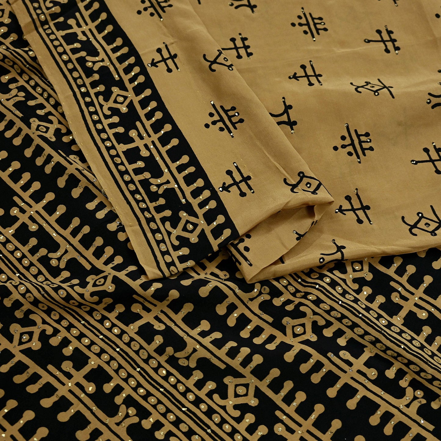 Indian Vintage Sari Pure Crepe Silk Mukesh Work Printed Saree 5yd Sewing Soft Craft Fabric Ethnic Dress making For Crafting Quilting
