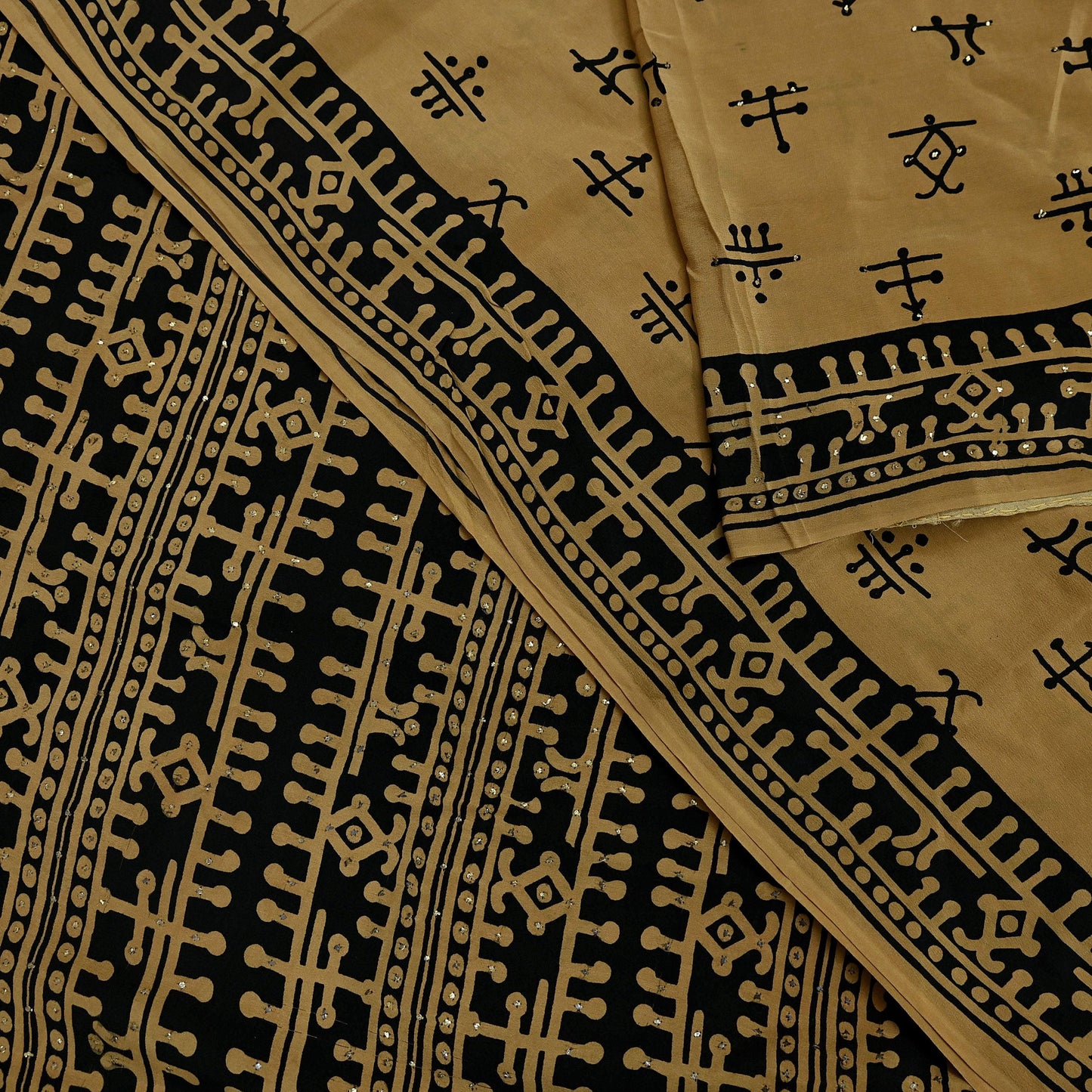 Indian Vintage Sari Pure Crepe Silk Mukesh Work Printed Saree 5yd Sewing Soft Craft Fabric Ethnic Dress making For Crafting Quilting