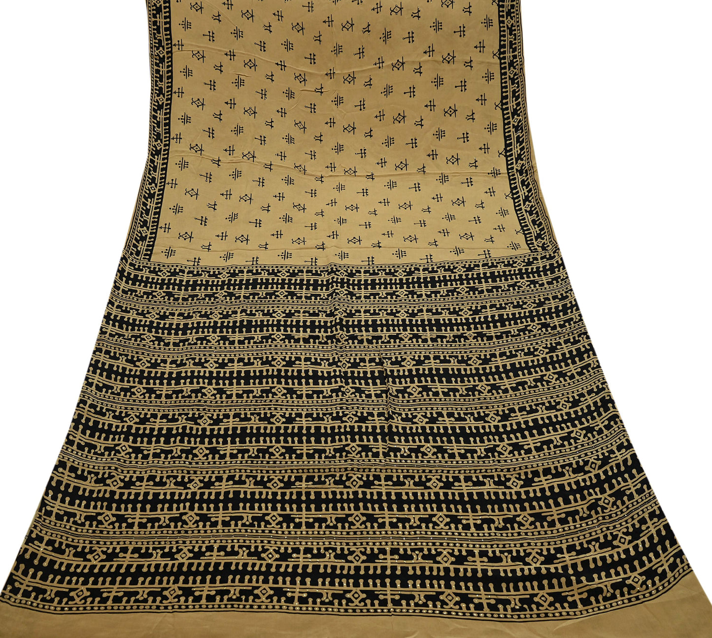 Indian Vintage Sari Pure Crepe Silk Mukesh Work Printed Saree 5yd Sewing Soft Craft Fabric Ethnic Dress making For Crafting Quilting