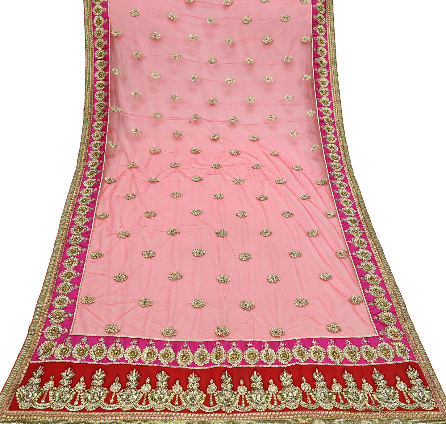 Indian Vintage Heavy Bridal Bright Red Dupatta Net Mesh Long Stole Hand Embroidered Scarves Silver Zardozi Dabka Zari Wedding veil hijab