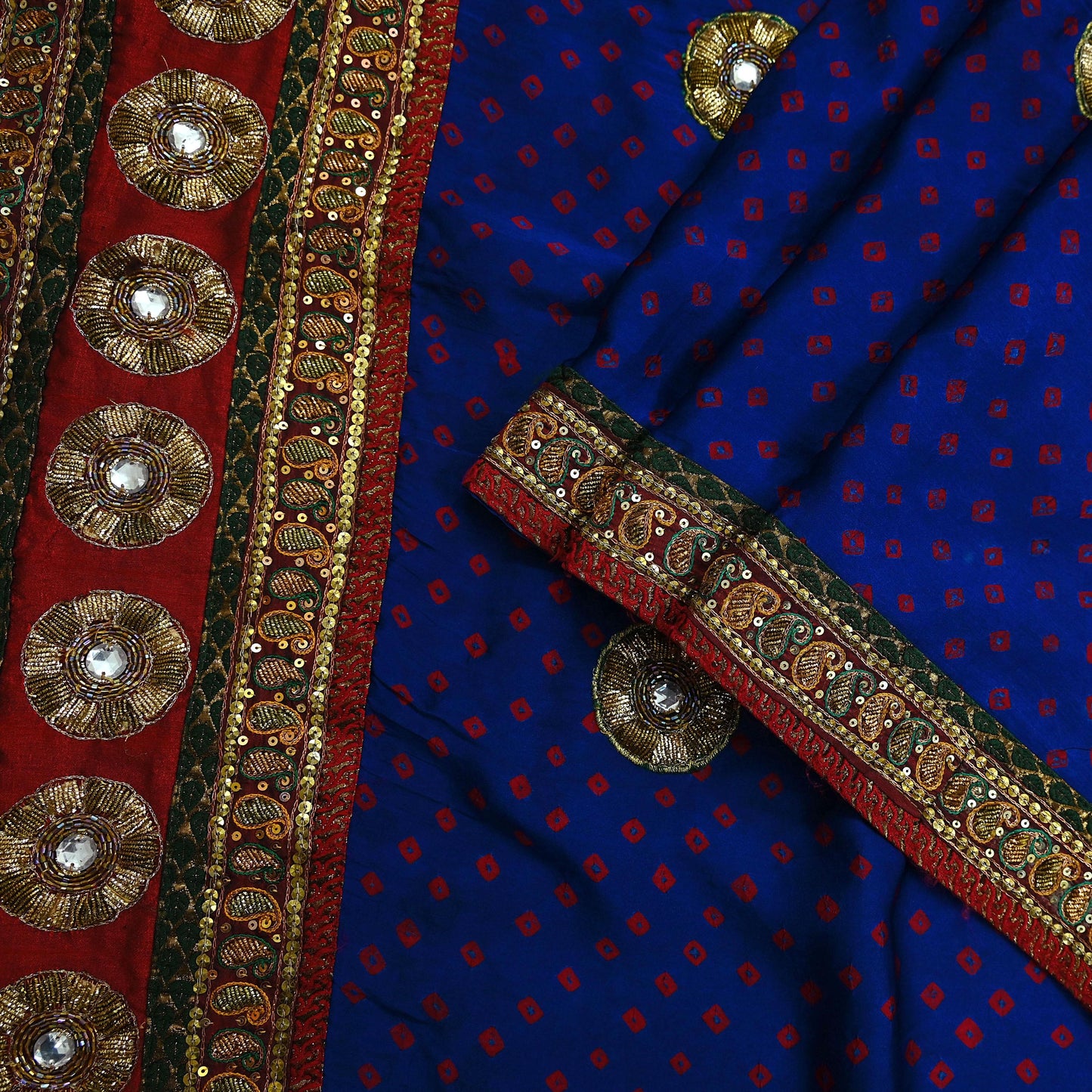 Indian Vintage Blue Saree Hand Embroidered Bandhani Printed Sari 100% Pure Satin Silk Indian Sari Fabric 5yard Soft Craft Fabric Beaded