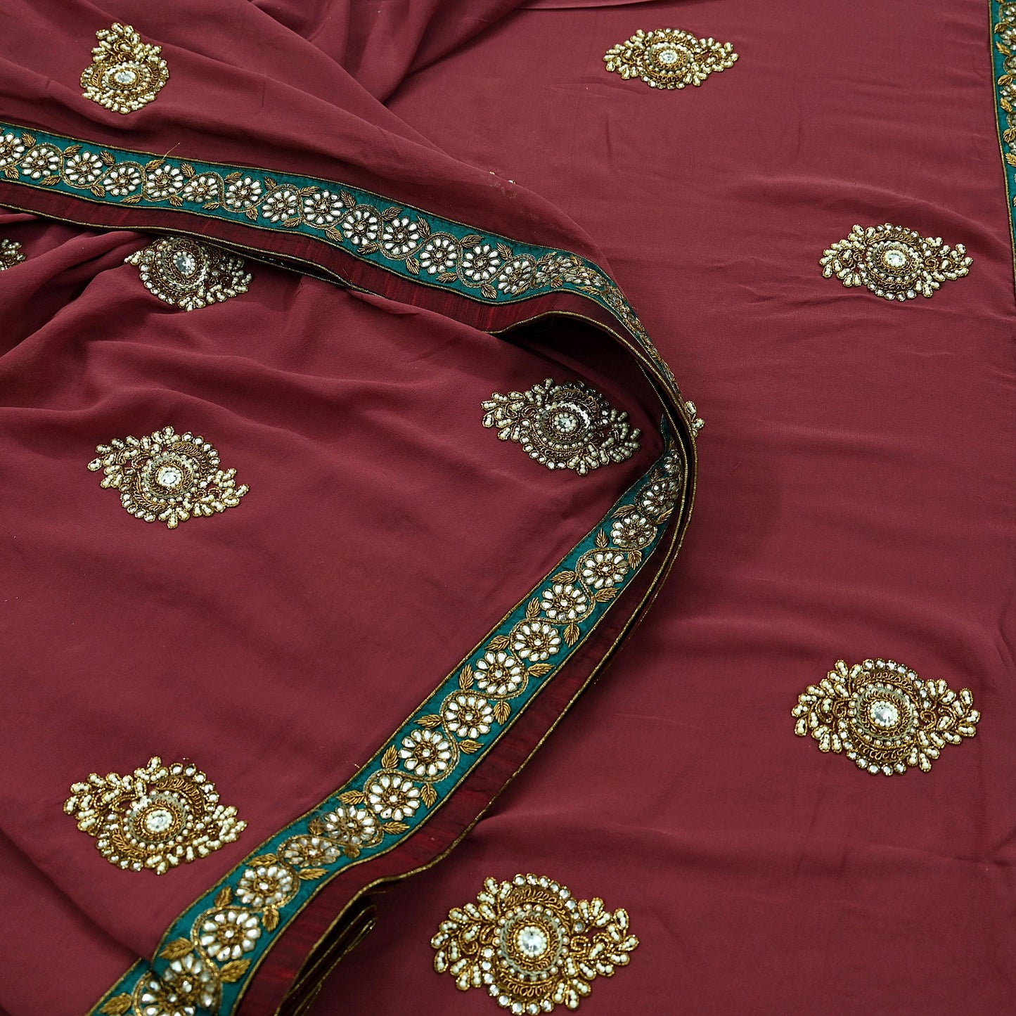 Indian Vintage Heavy Sarees Pink Pure Georgette Silk Hand Embroidered Sari Fabric 6Yd Sewing Ethnic Zardozi/dabka zari With Blouse Pcs