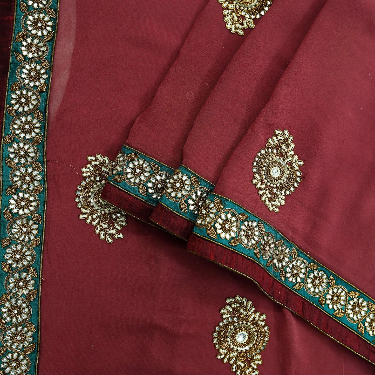 Indian Vintage Heavy Sarees Pink Pure Georgette Silk Hand Embroidered Sari Fabric 6Yd Sewing Ethnic Zardozi/dabka zari With Blouse Pcs