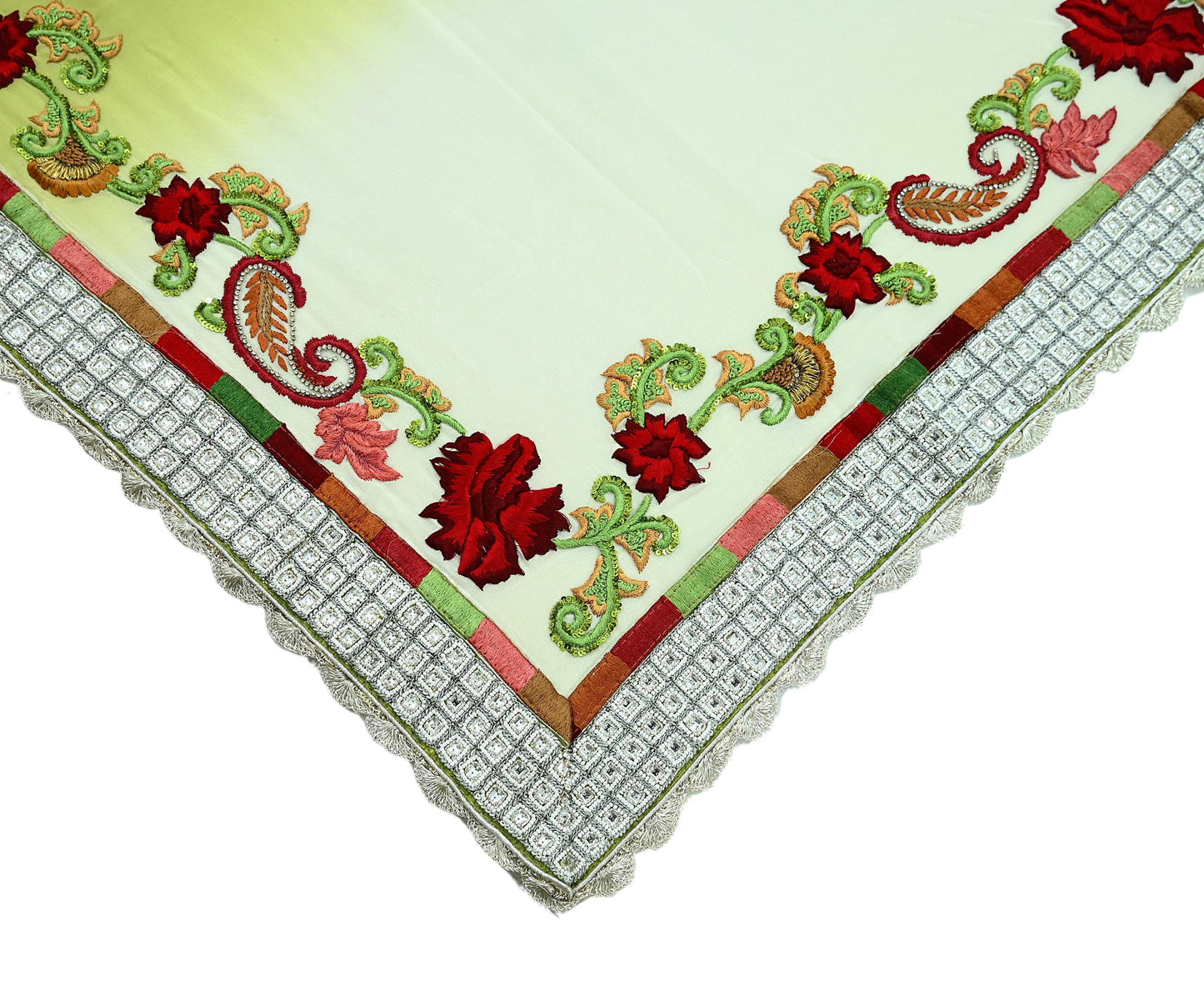 Indian Vintage Heavy Sarees Green & White Pure Georgette Silk Hand Embroidered Sari Fabric 5Yd Sewing Ethnic Sequins Wedding sarees