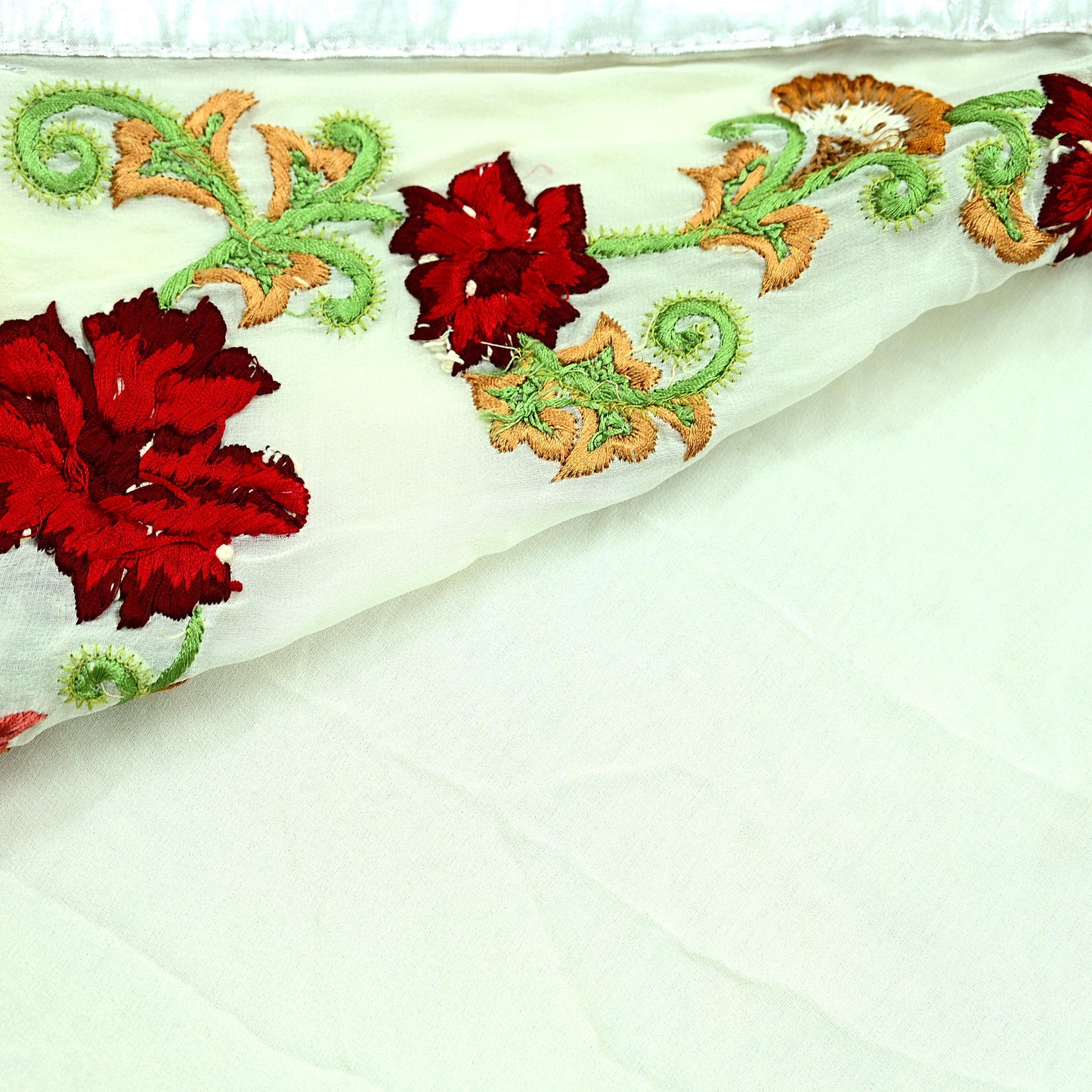 Indian Vintage Heavy Sarees Green & White Pure Georgette Silk Hand Embroidered Sari Fabric 5Yd Sewing Ethnic Sequins Wedding sarees