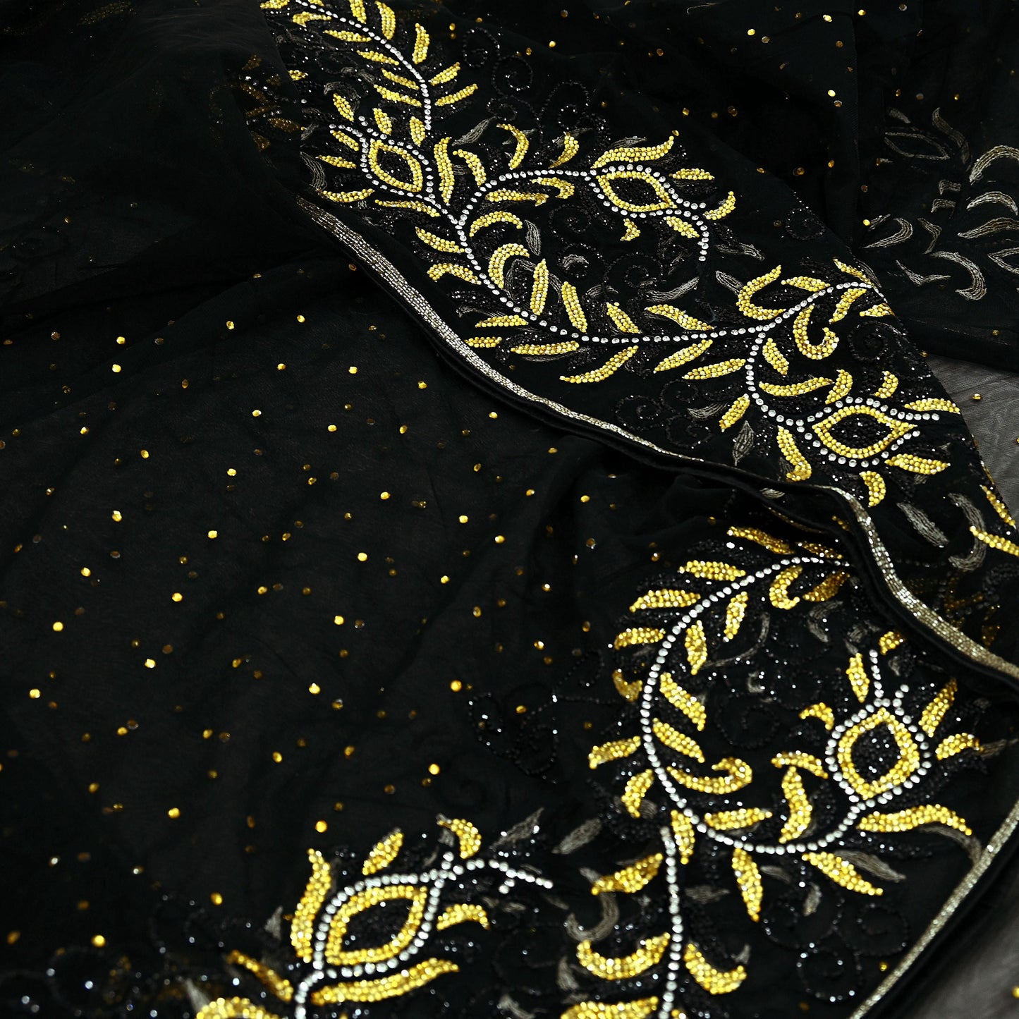 Indian Heavy Sari Black Net/Mesh Hand Embroidered Sarees Craft Fabric 6Yd Sewing Soft Zardozi Wedding sarees With Blouse fabric
