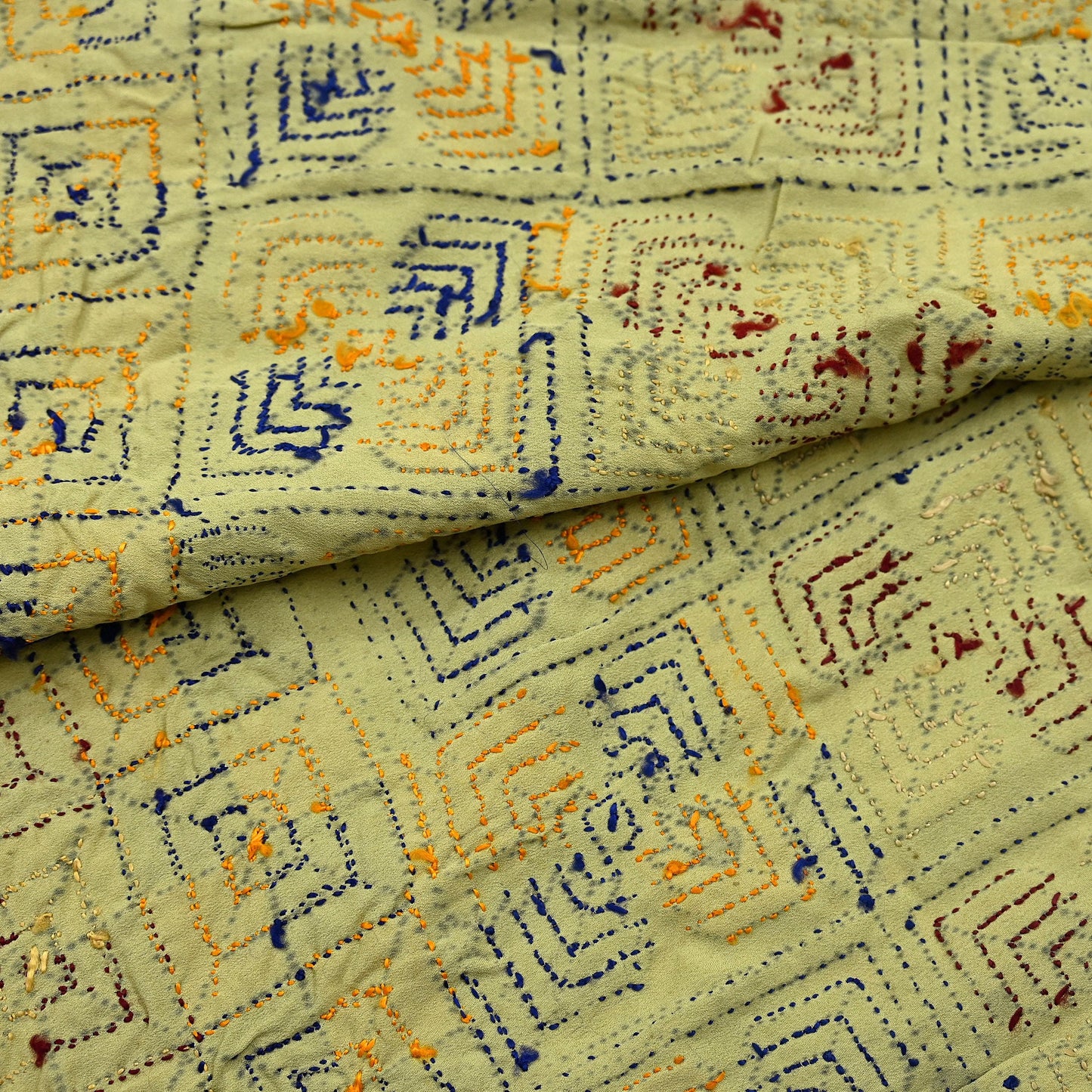 Indian Vintage Beige Heavy Wedding Dupatta Long Stole Crepe Silk Hand Embroidered Bagh Phulkari Stole Scarves