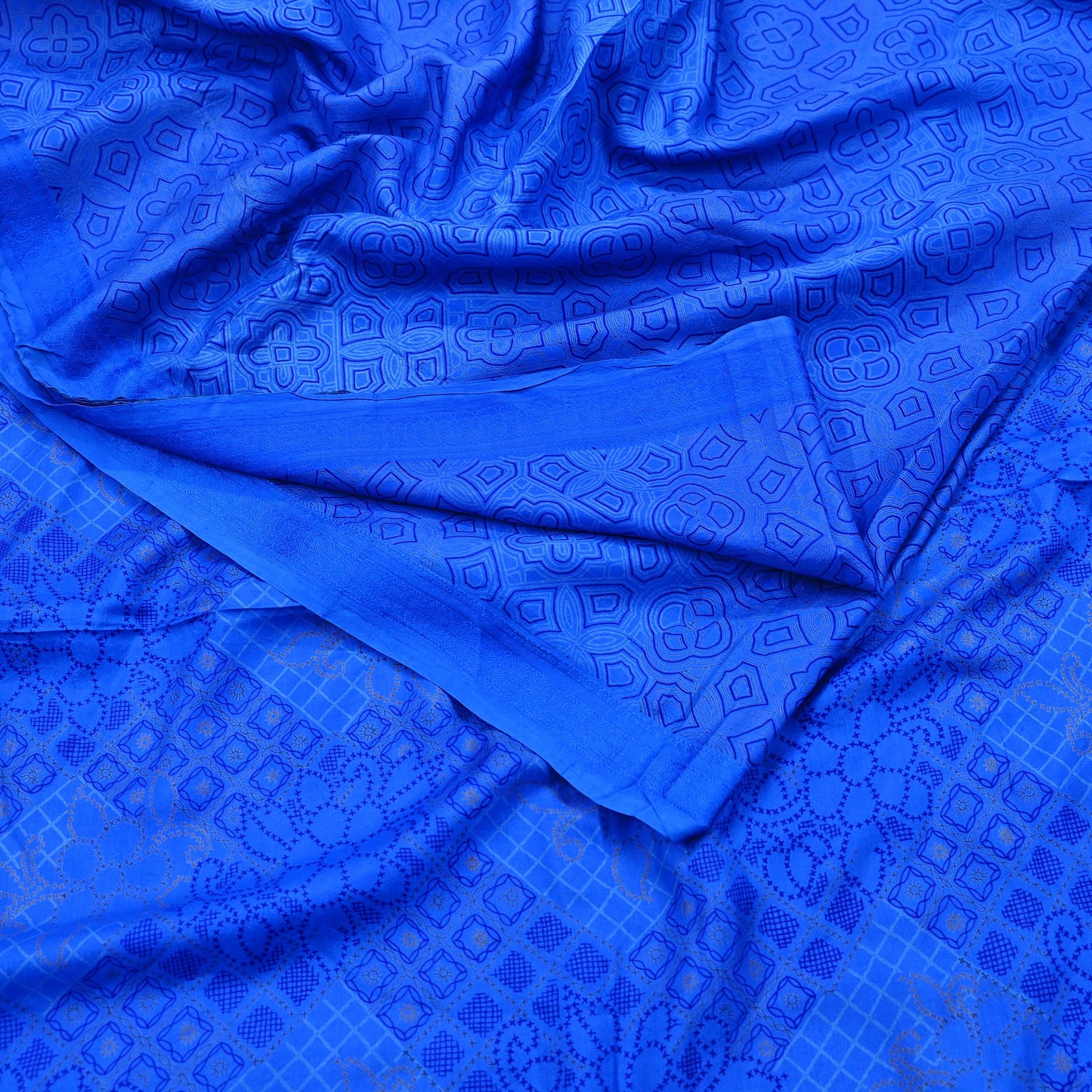 Indian Vintage Sari Blue Printed Sari Pure Silk Saree Craft Fabric Sewing 6yd Floral Soft Floral Wrap Sarong Dress making Crafting Quilting