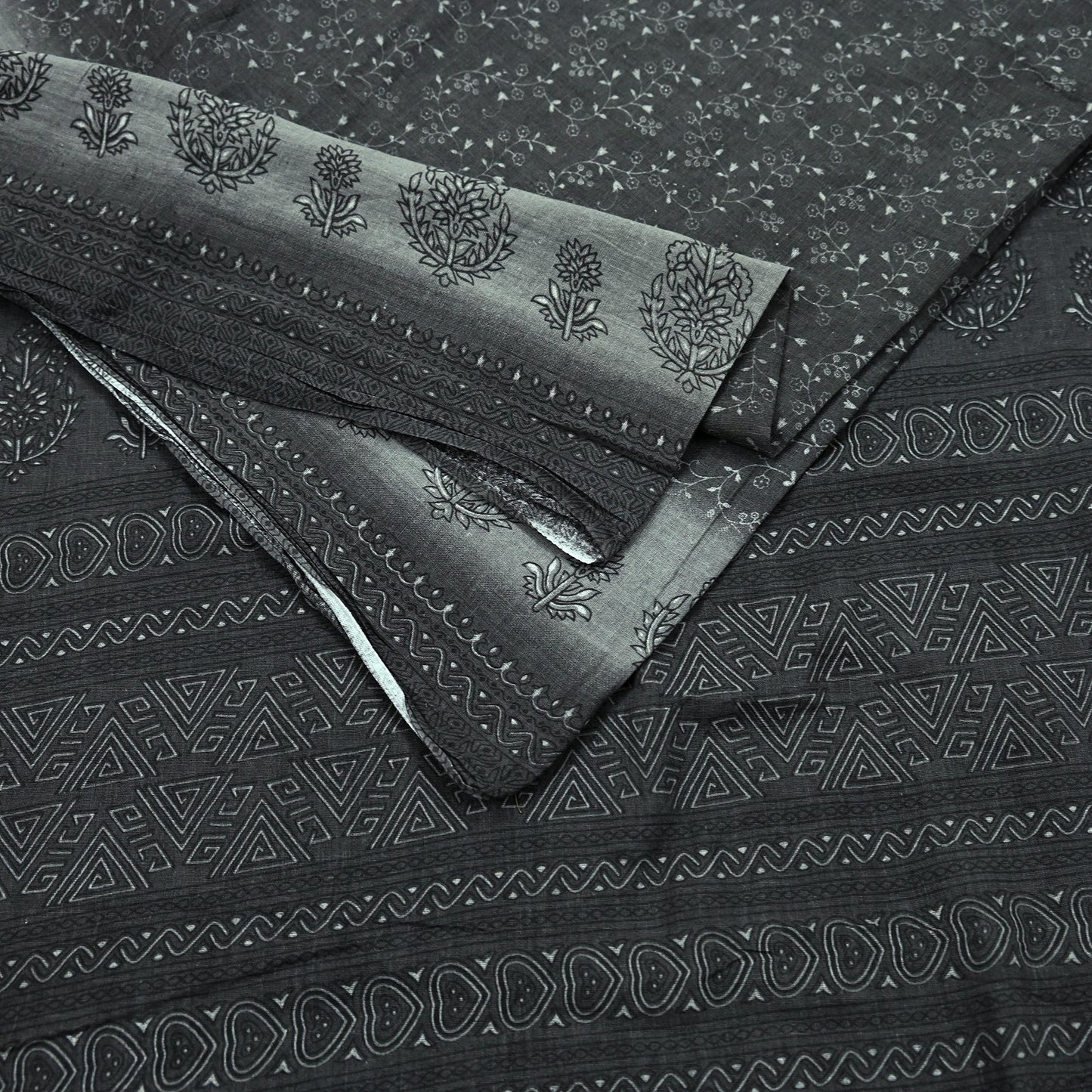 Indian Vintage Gray & Brown Saree Printed Pure Cotton Sari Craft Fabric 5Yd Sewing Soft Sarong Wrap Boho Floral Quilting Crafting