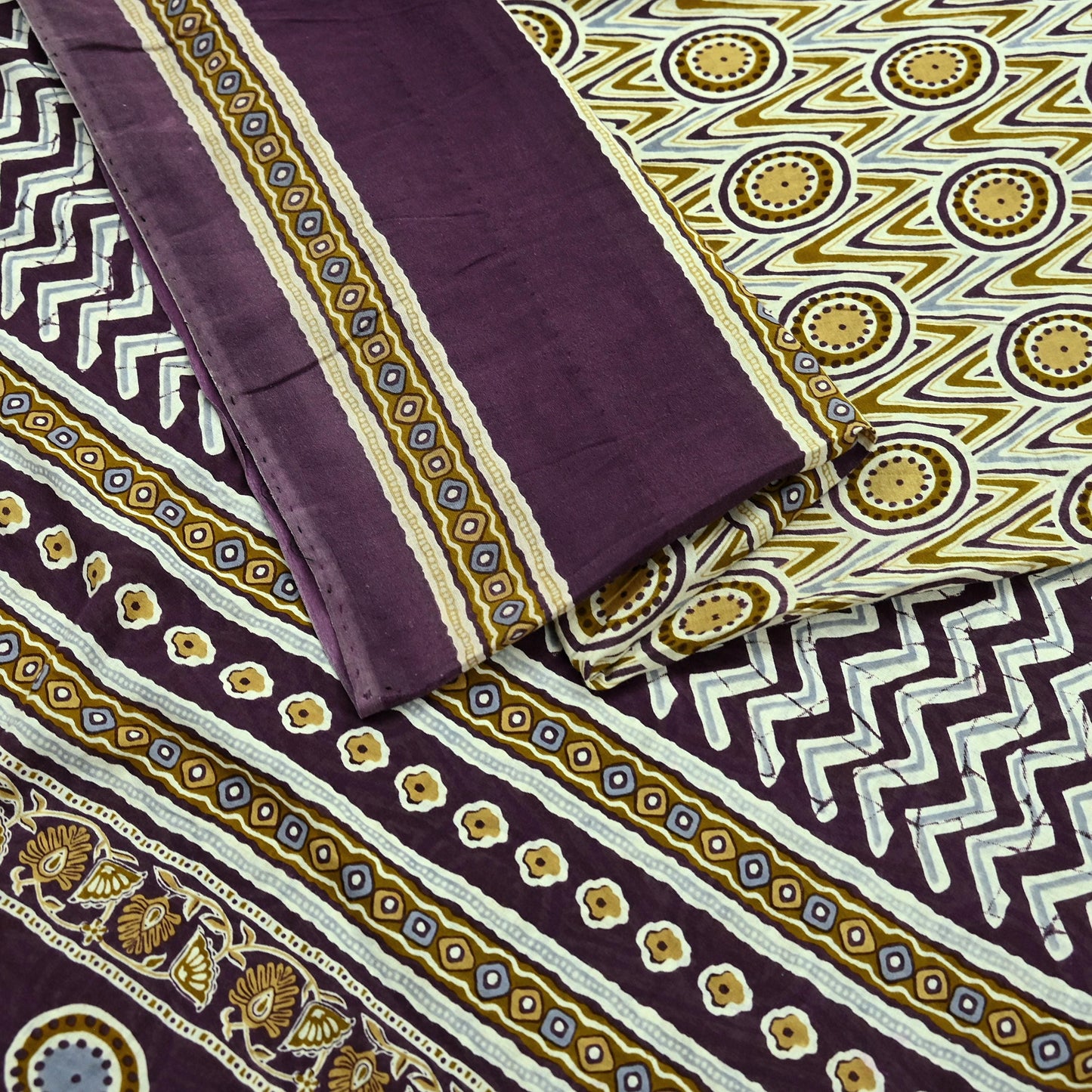 Indian Vintage Sari Purple & Ivory Pure Cotton Printed Saree 5Yd Craft Fabric Sewing Sarong Wrap Boho Floral Quilting crafting dressmaking
