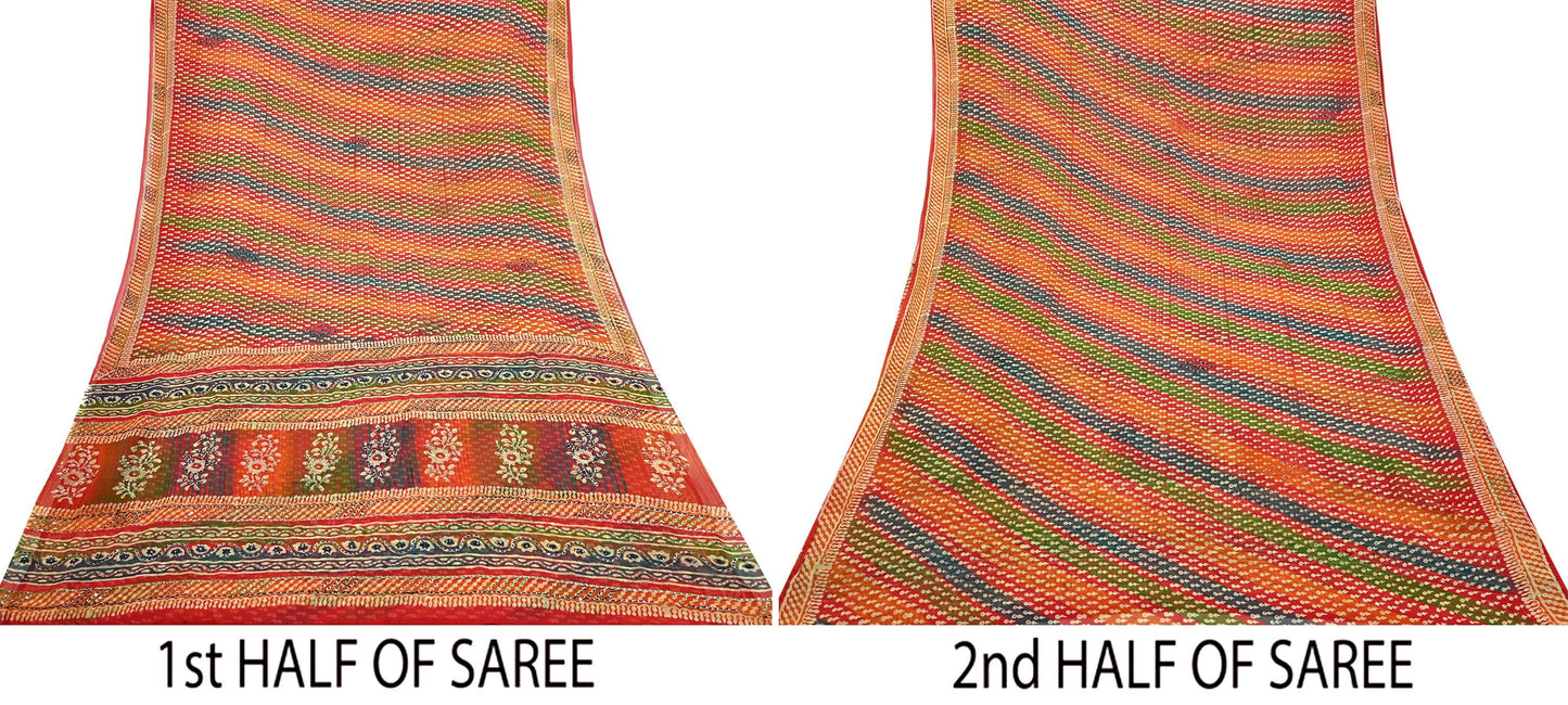 Indian Vintage Sari Multi Hand Embroidered 100% Pure Georgette Silk Saree Craft Fabric 5Yd Ethnic Soft Dress making For Crafting Quilting