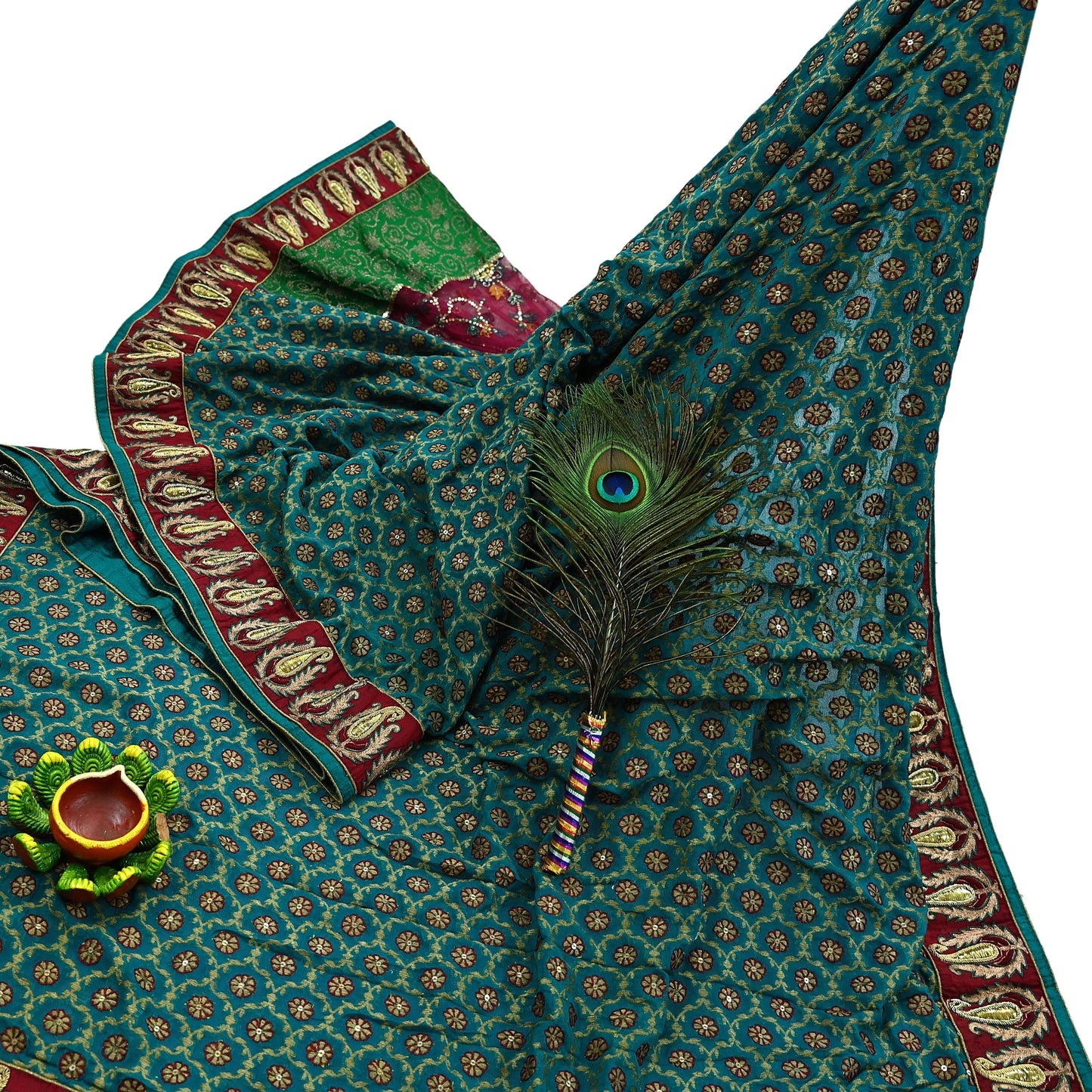 Indian Vintage Heavy Sari Red & Green Net/Georgette Silk Hand Embroidered Sarees Craft Fabric 5Yd Sewing Soft Zardozi With Blouse fabric
