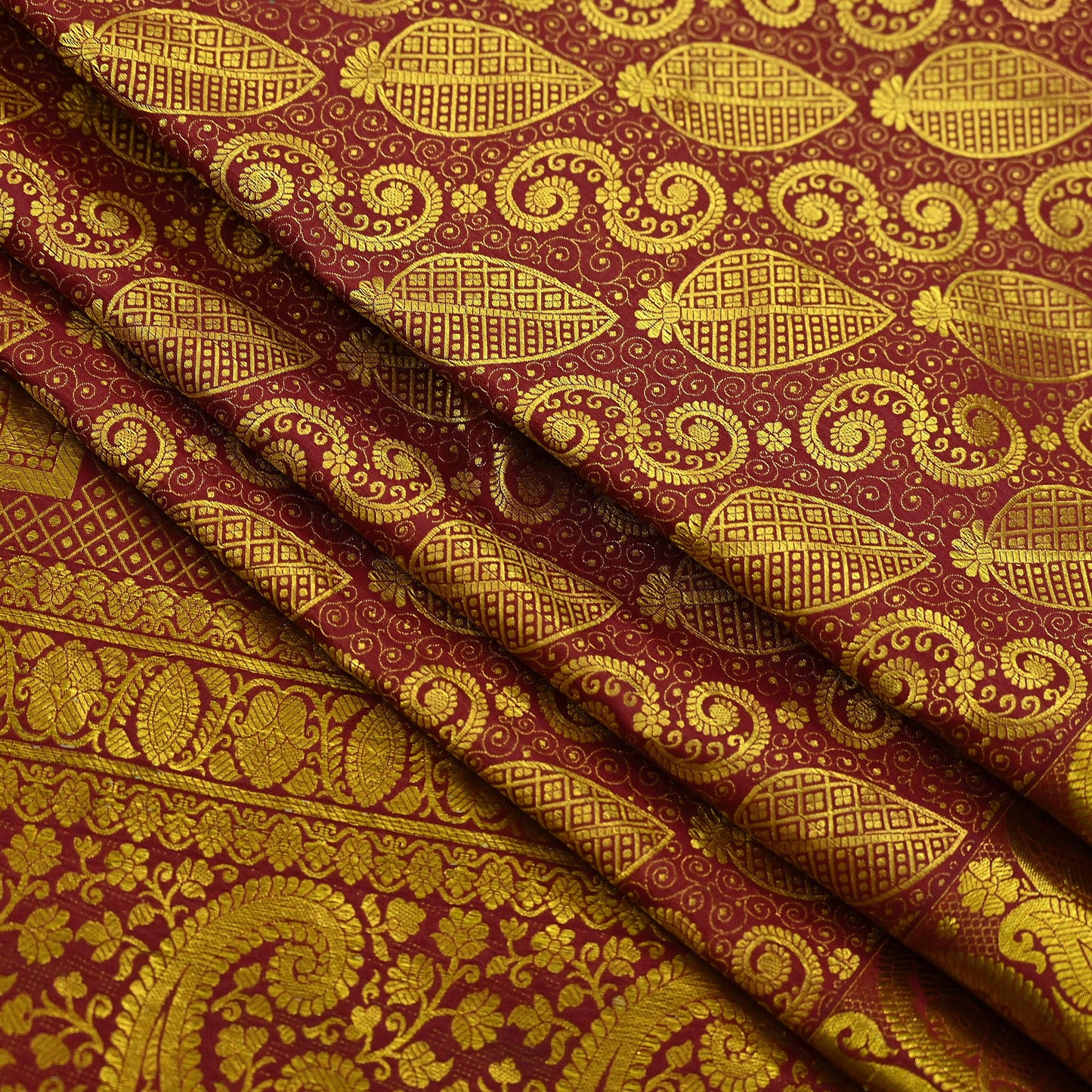 Vintage Heavy Sari Maroon Hand Woven Kanjivaram Artificial Silk Sarees Zari 5Yd Floral Craft Fabric Dress making Crafting Quilting