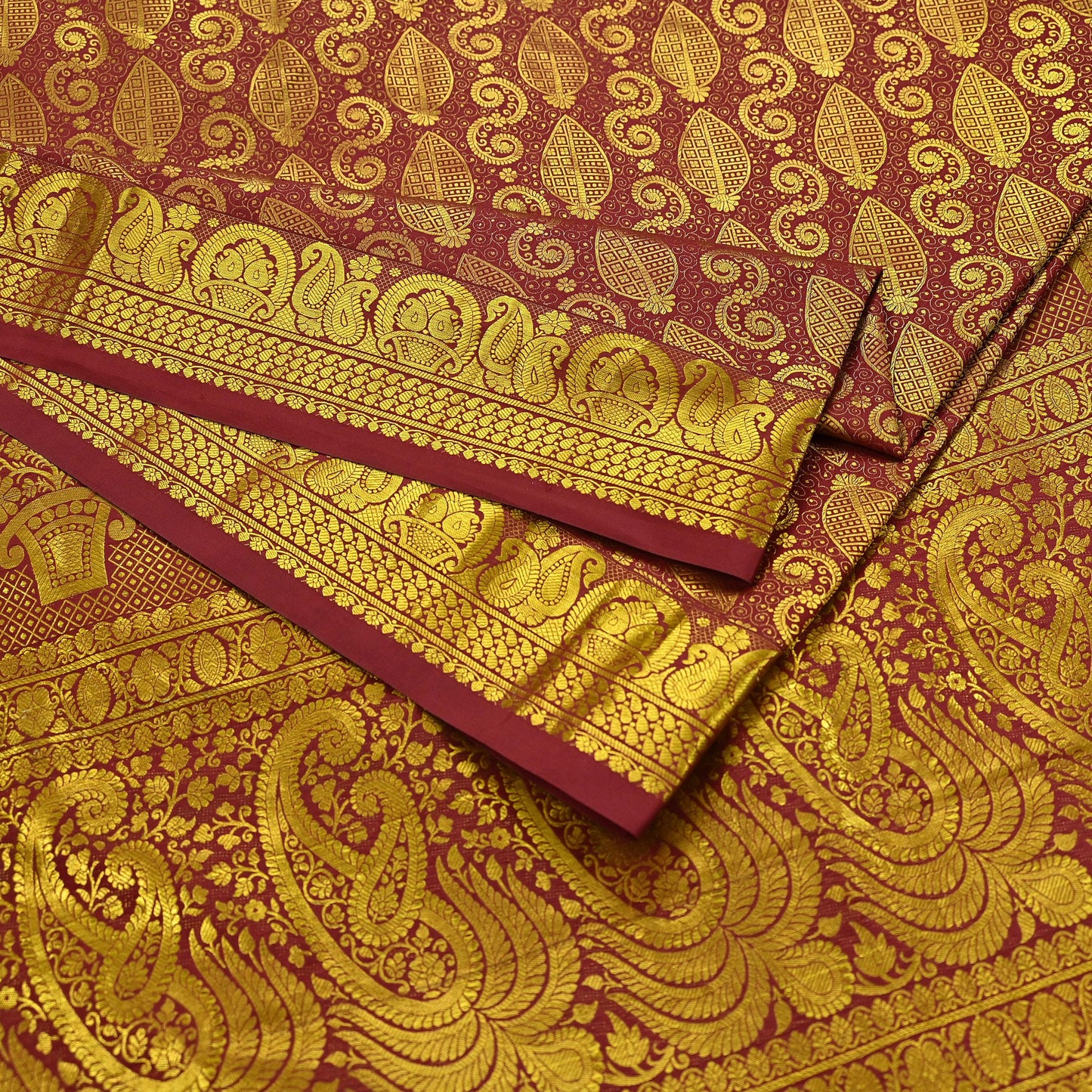 Vintage Heavy Sari Maroon Hand Woven Kanjivaram Artificial Silk Sarees Zari 5Yd Floral Craft Fabric Dress making Crafting Quilting