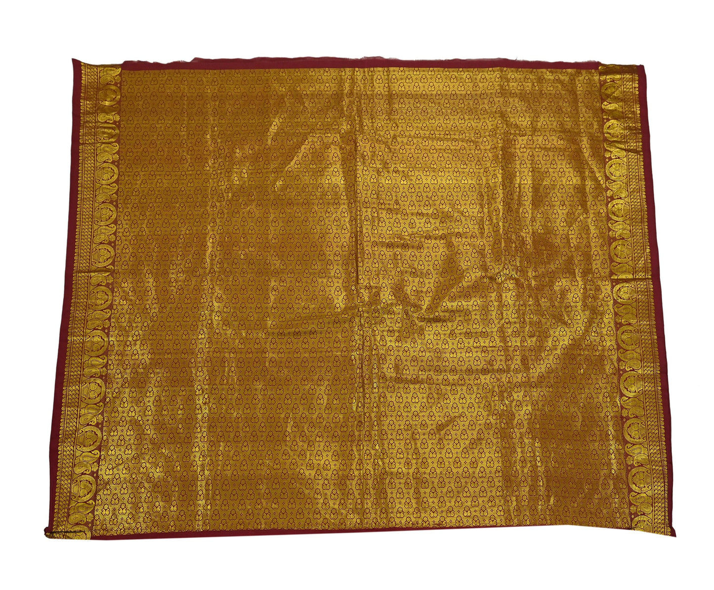 Vintage Heavy Sari Maroon Hand Woven Kanjivaram Artificial Silk Sarees Zari 5Yd Floral Craft Fabric Dress making Crafting Quilting