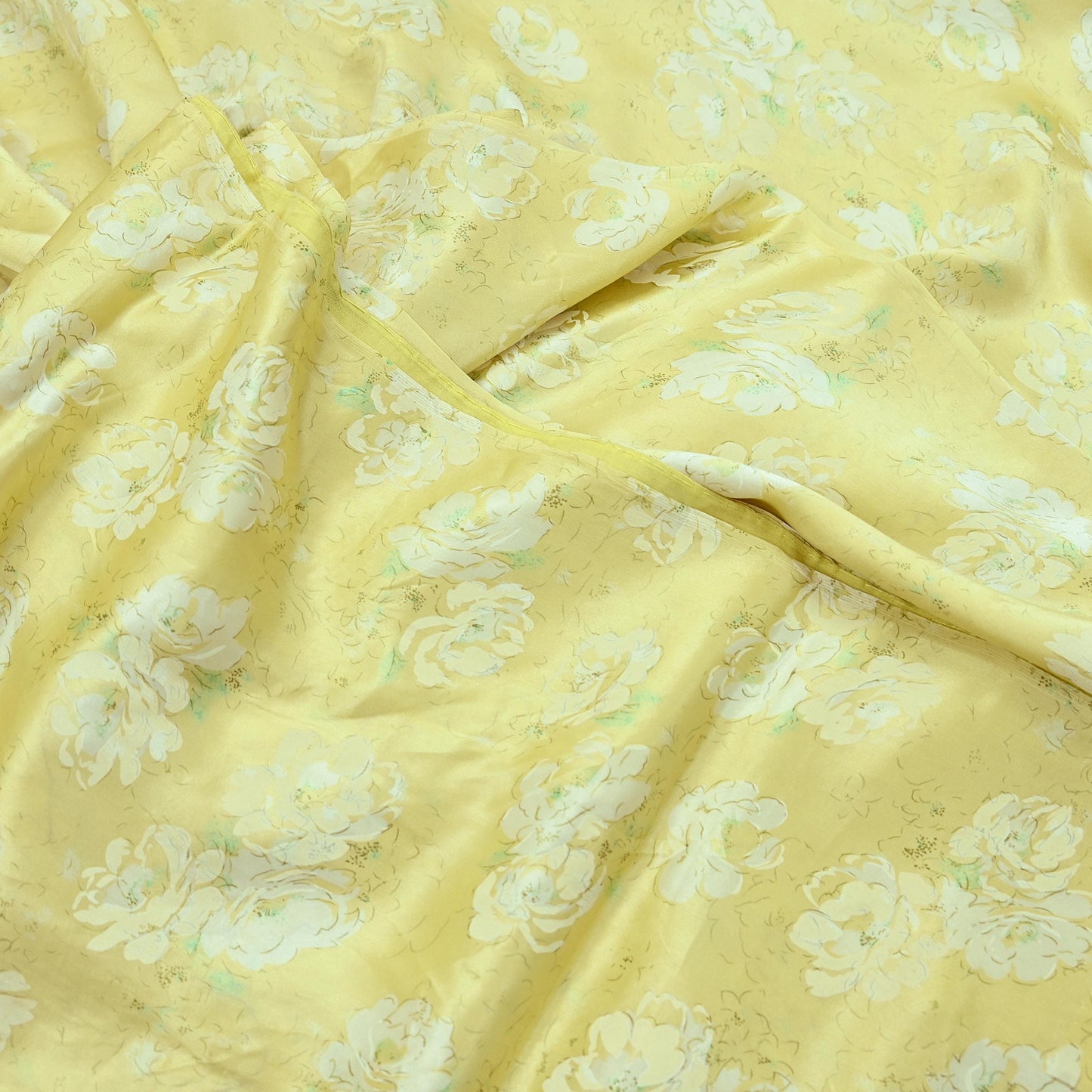 Indian Vintage Saree Ivory Pure Satin Silk Digital Printed Sari 6yd Sewing Floral Soft Craft Fabric Dress Making Crafting Quilting