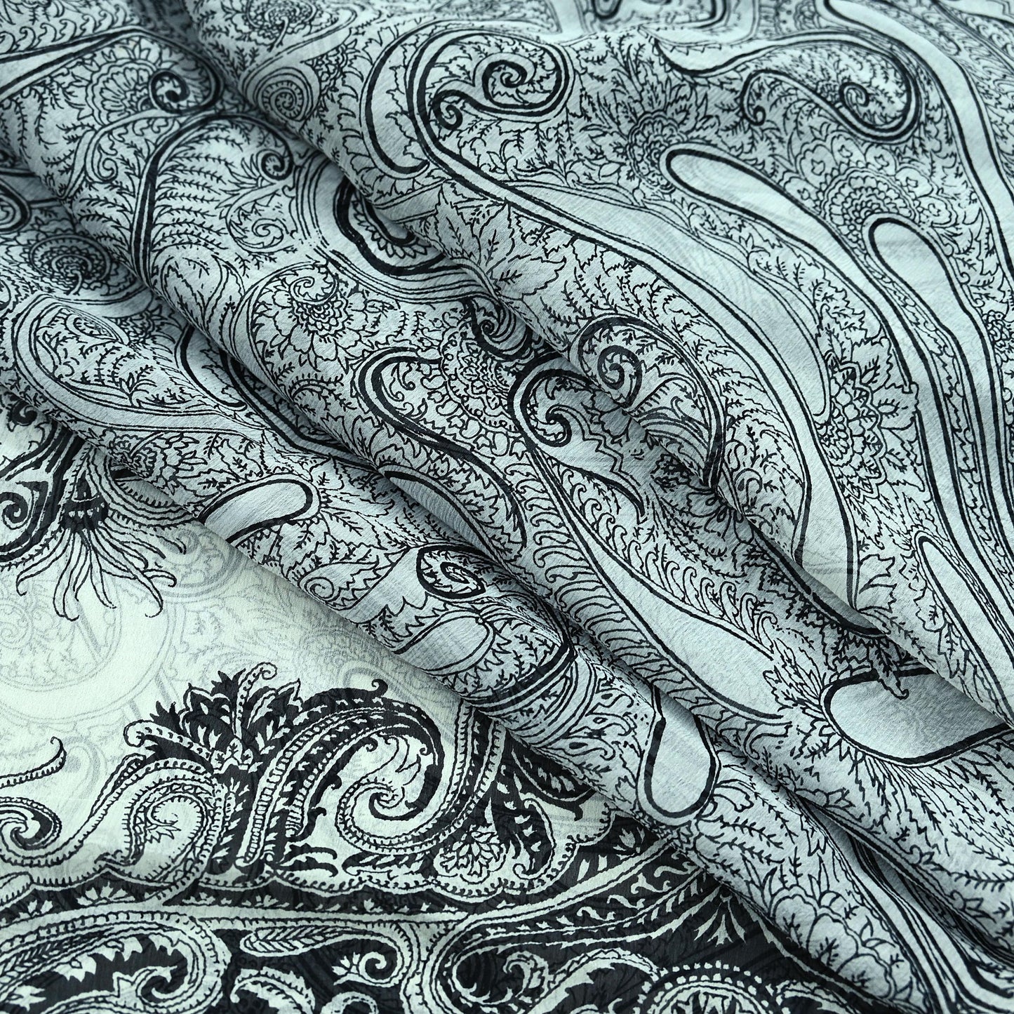 Indian Vintage White & Black Saree Pure Chiffon Silk Printed Sari Craft Fabric Sewing 5Yd Soft Light Sari Dress Making Paisley Quilting