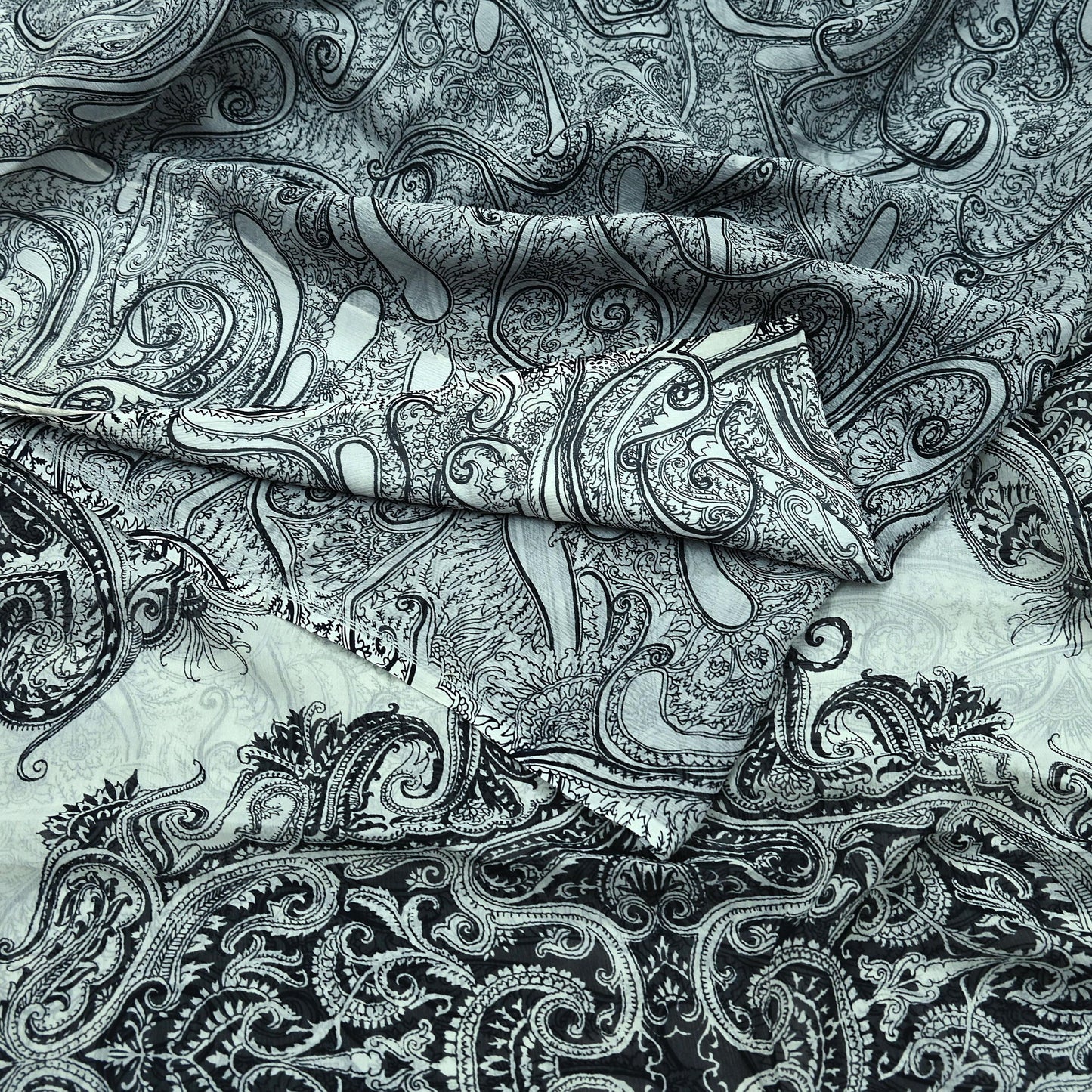 Indian Vintage White & Black Saree Pure Chiffon Silk Printed Sari Craft Fabric Sewing 5Yd Soft Light Sari Dress Making Paisley Quilting
