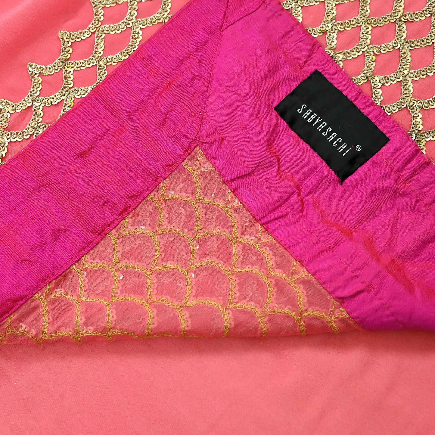 Indian Heavy Sari Peach Pure Georgette Silk Hand Embroidered Sarees Designer Sabyasachi 6Yd Sewing Ethnic Sarees With Blouse Fabric