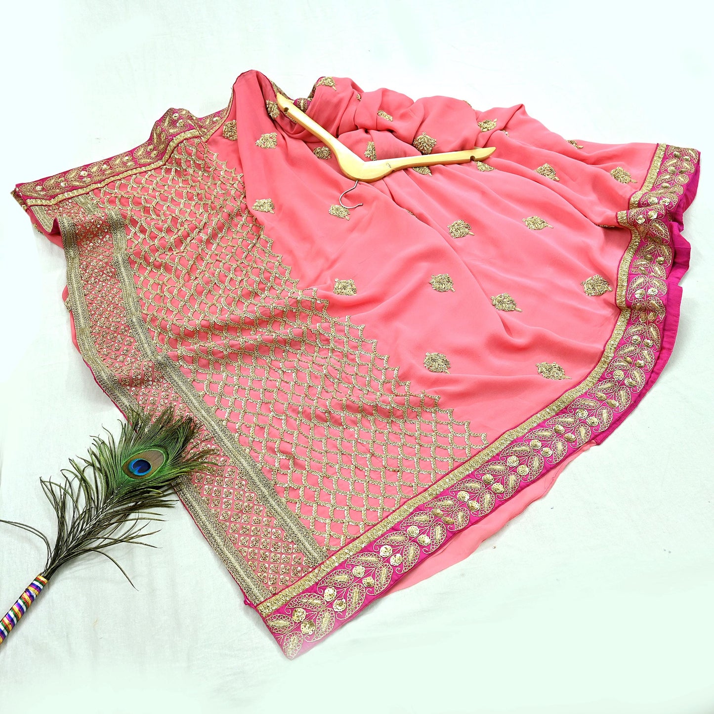 Indian Heavy Sari Peach Pure Georgette Silk Hand Embroidered Sarees Designer Sabyasachi 6Yd Sewing Ethnic Sarees With Blouse Fabric