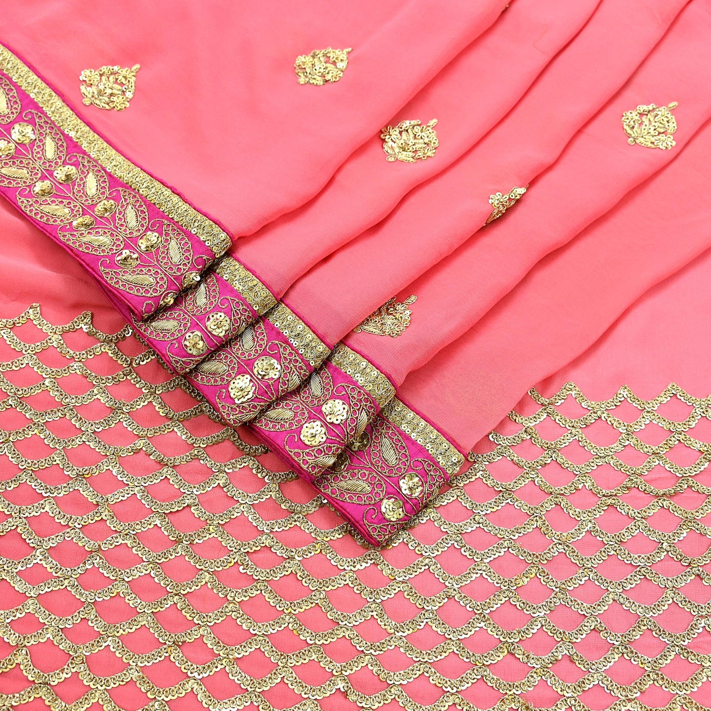 Indian Heavy Sari Peach Pure Georgette Silk Hand Embroidered Sarees Designer Sabyasachi 6Yd Sewing Ethnic Sarees With Blouse Fabric