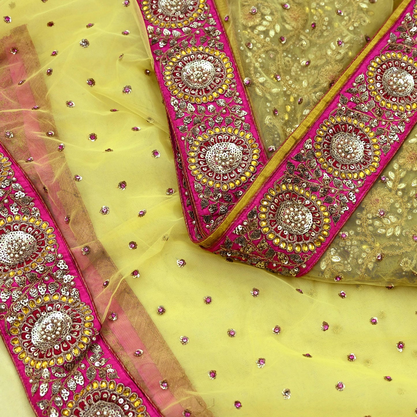 Indian New Saree Yellow Mesh/Net Hand Embroidered Sabyasachi Designer Sari 6Yd Soft Ethnic Bollywood Party saree With Blouse Fabric