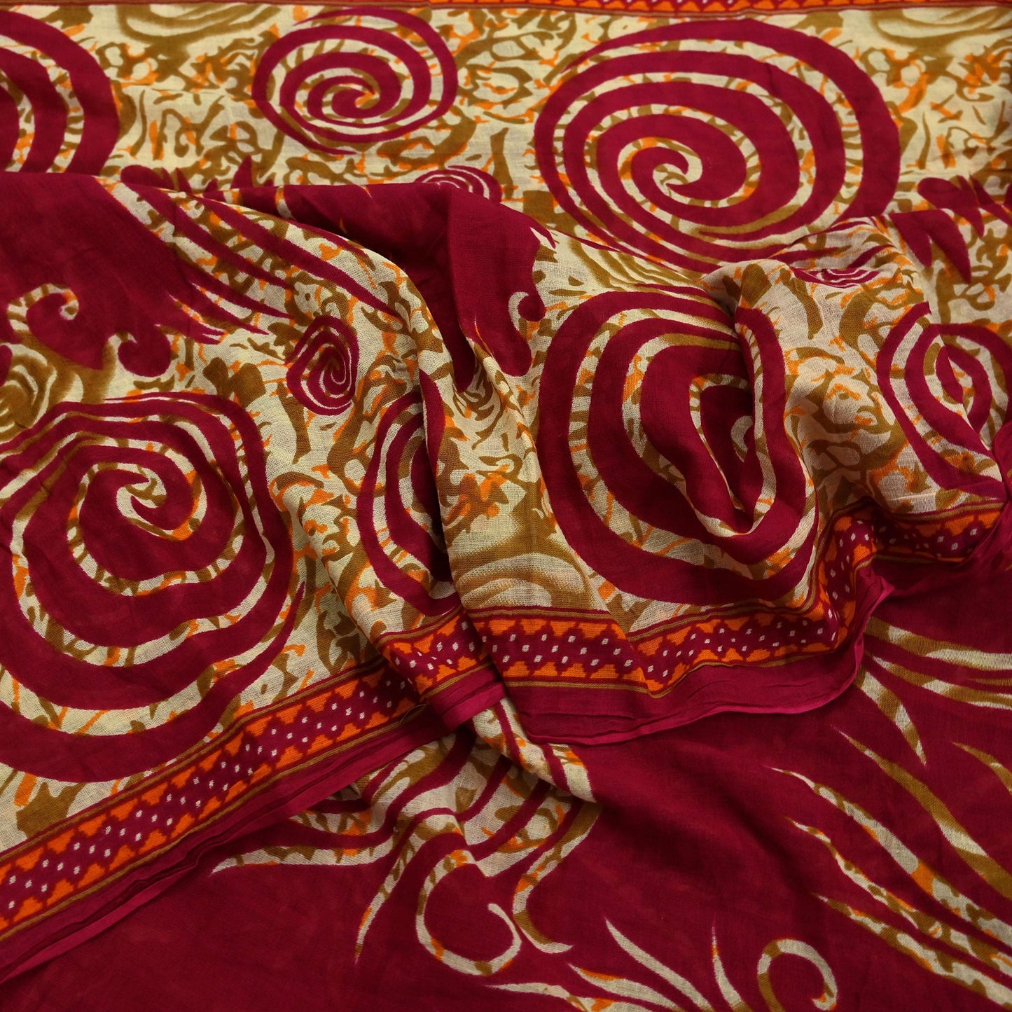 Indian Vintage Pink & Beige Saree Printed 100% Pure Cotton Sari Craft Fabric 5Yd Sewing Sarong Wrap Floral Dress making Quilting Crafting