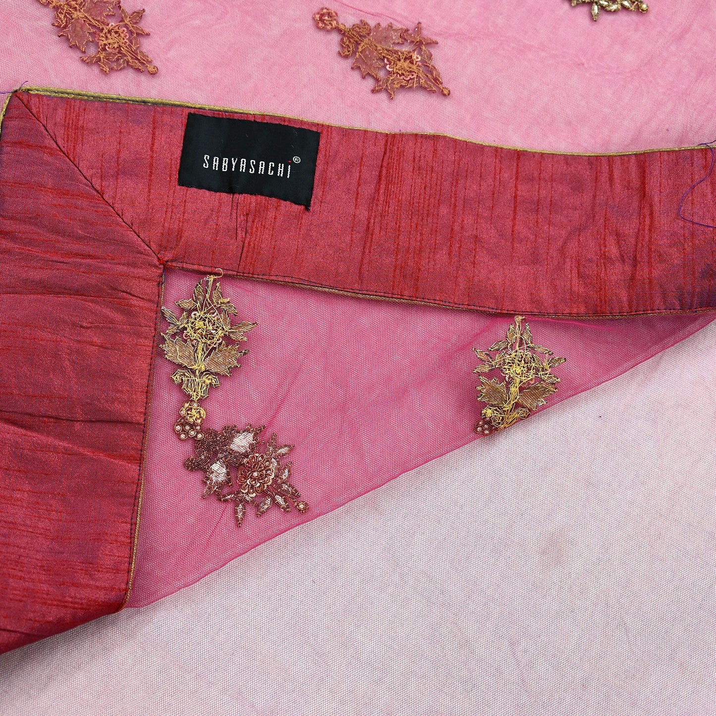 Indian New Saree Pink Mesh/Net Hand Embroidered Sabyasachi Designer Sari 6Yd Soft Ethnic Bollywood Party saree With Blouse Fabric