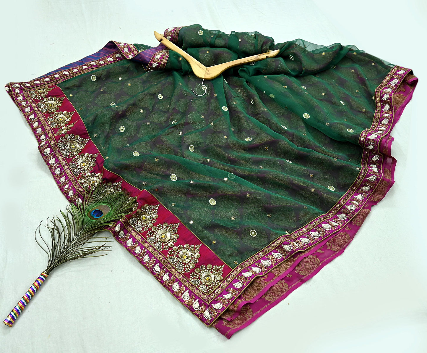 Indian New Sari Green & Purple Net/Mesh Hand Embroidered Designer Sabyasachi Sarees 6yd Ethnic Zardozi/Dabka Zari With Blouse Fabric