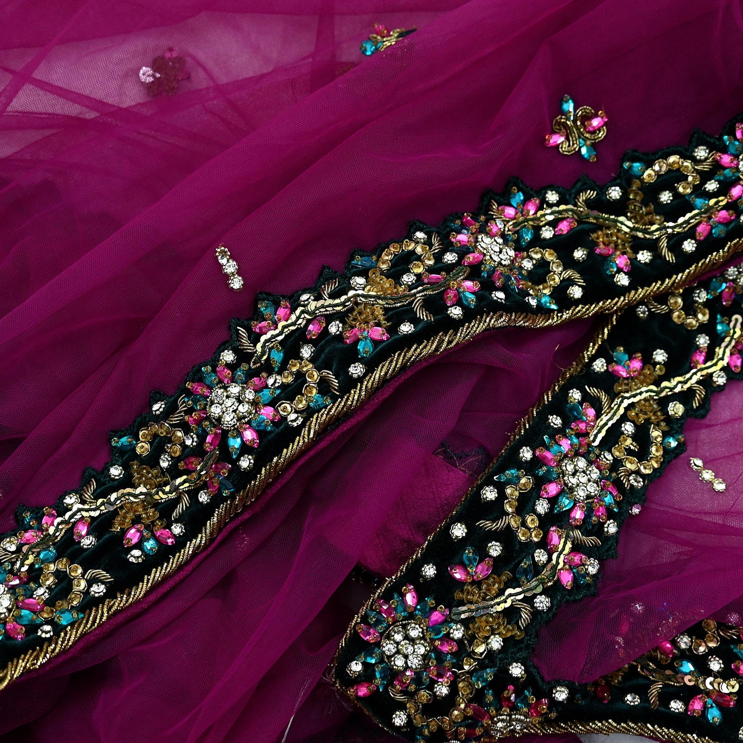 Indian Vintage Heavy Wedding Purple Dupatta Net Mesh Long Stole Hand Embroidered Scarves Golden Zardozi Dabka Zari Bridal Veil Hijab