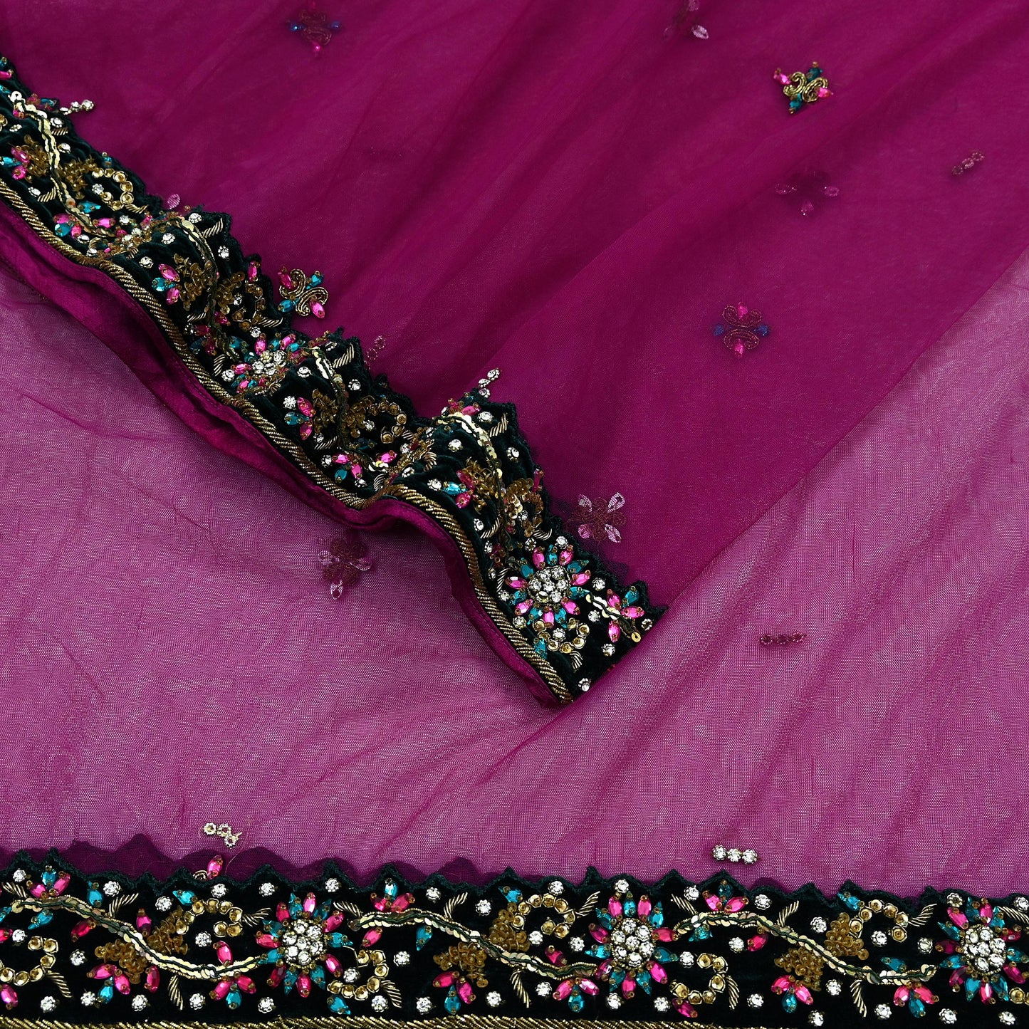 Indian Vintage Heavy Wedding Purple Dupatta Net Mesh Long Stole Hand Embroidered Scarves Golden Zardozi Dabka Zari Bridal Veil Hijab