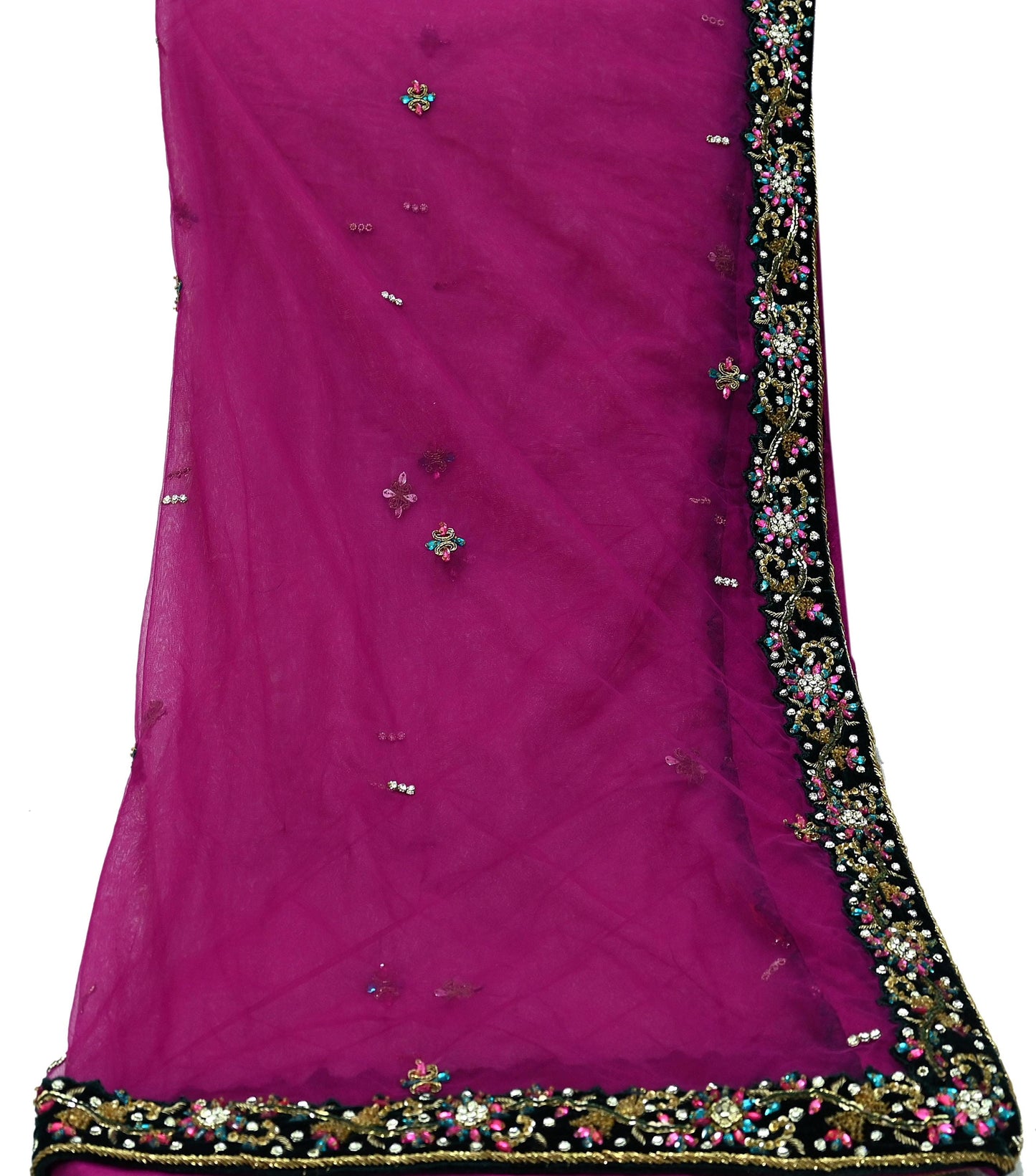 Indian Vintage Heavy Wedding Purple Dupatta Net Mesh Long Stole Hand Embroidered Scarves Golden Zardozi Dabka Zari Bridal Veil Hijab