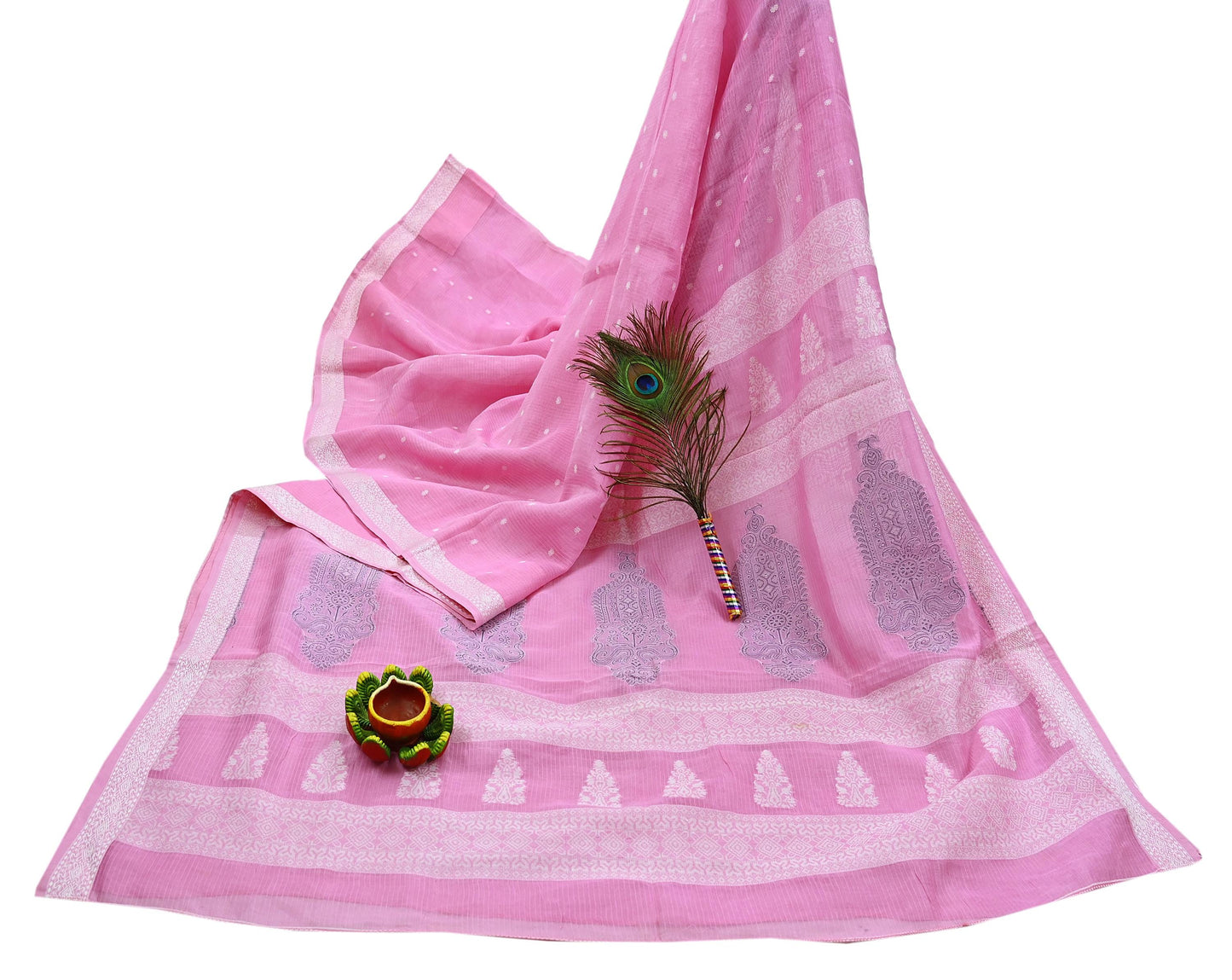 Indian Vintage Sari Baby Pink Pure Cotton Hand Woven Sarees Craft Fabric 5yd Ethnic Crafting Quilting Dress Making Quilting Upcycle