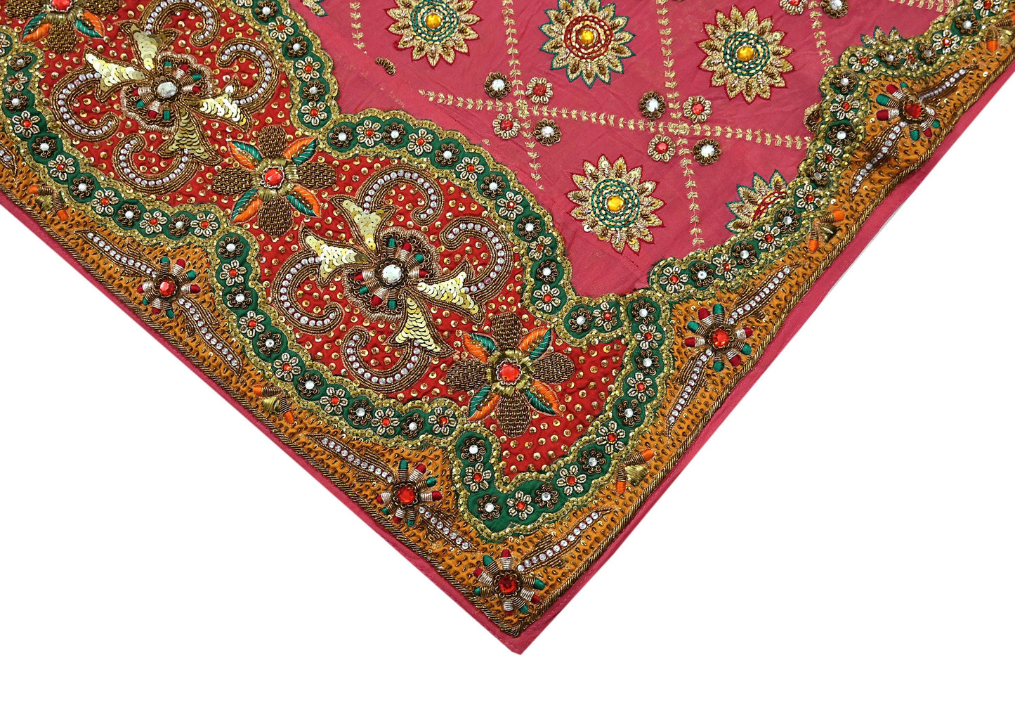 Indian Vintage Heavy Bridal Dupatta Pink Pure Georgette Silk Long Stole Hand Embroidered Scarf Zardozi/Dabka Zari Wedding/Party Dupatta