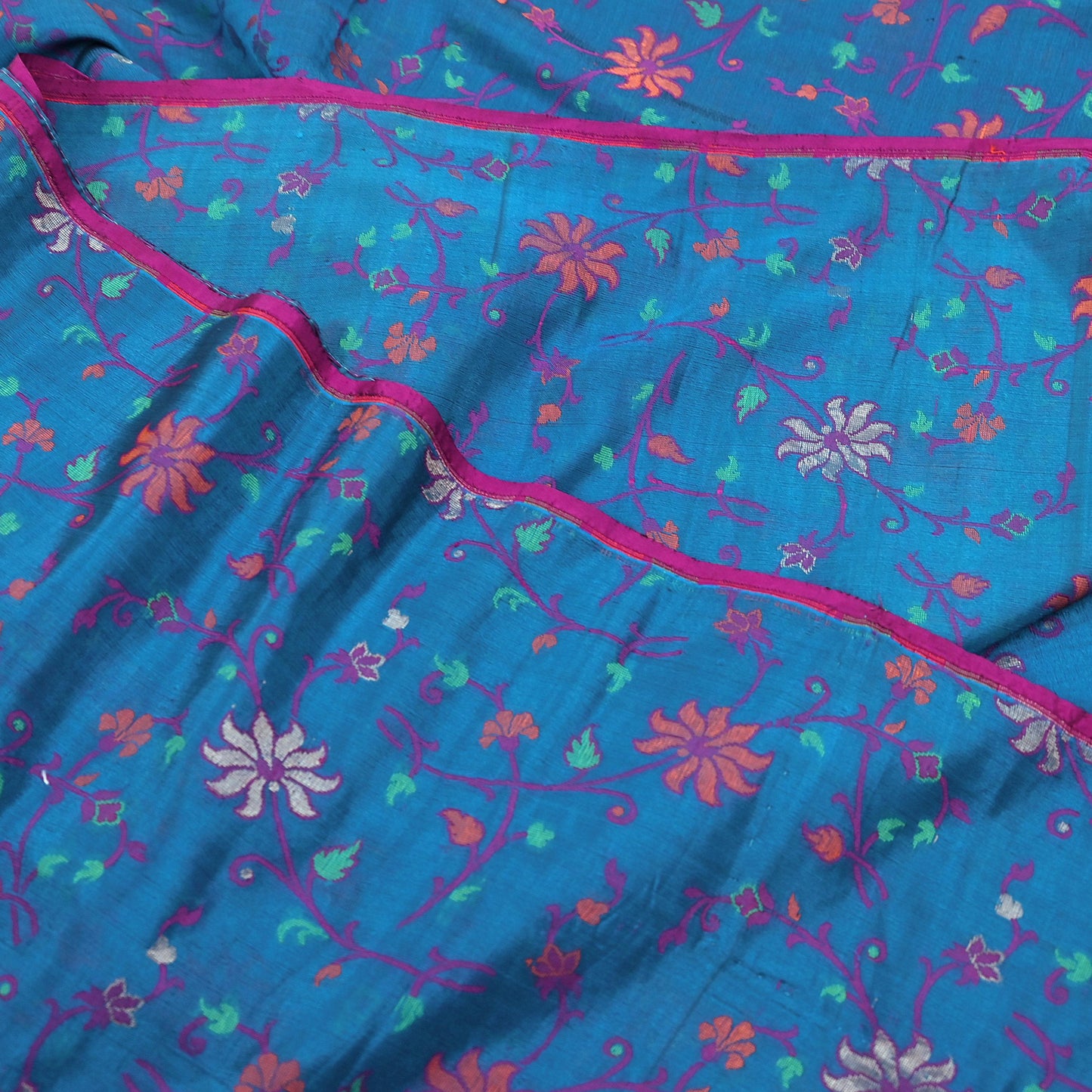 Indian Vintage Sari Pink & Blue 100% Pure Silk Hand Woven Sarees Craft Fabric 5Yd Ethnic Sewing Dress making Crafting Quilting Upcycle